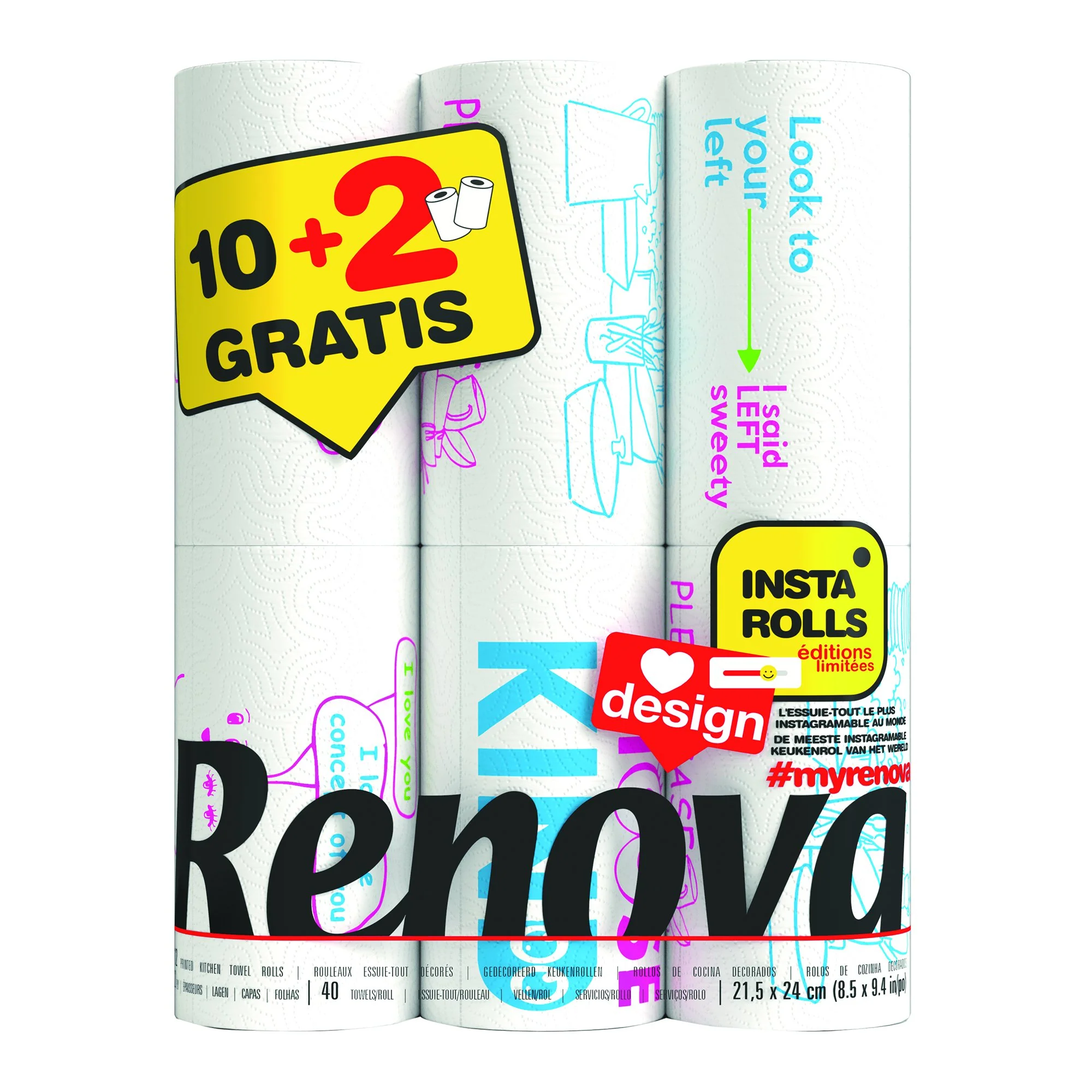 lot de 10 rouleaux d'essuie-tout Renova + 2 offerts