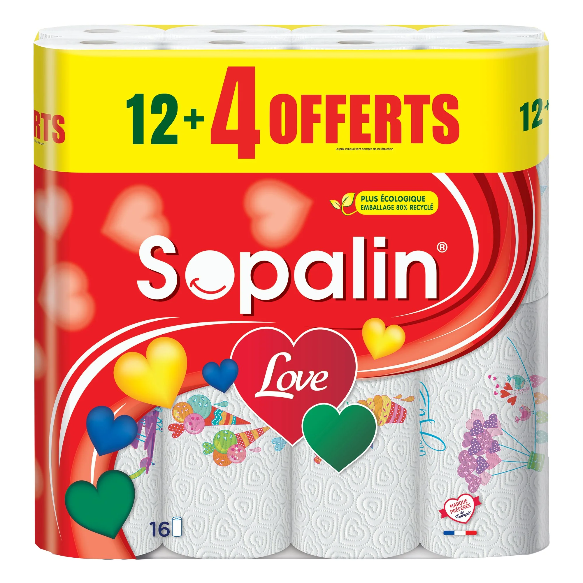 12+4 rouleaux essuie-tout decore love