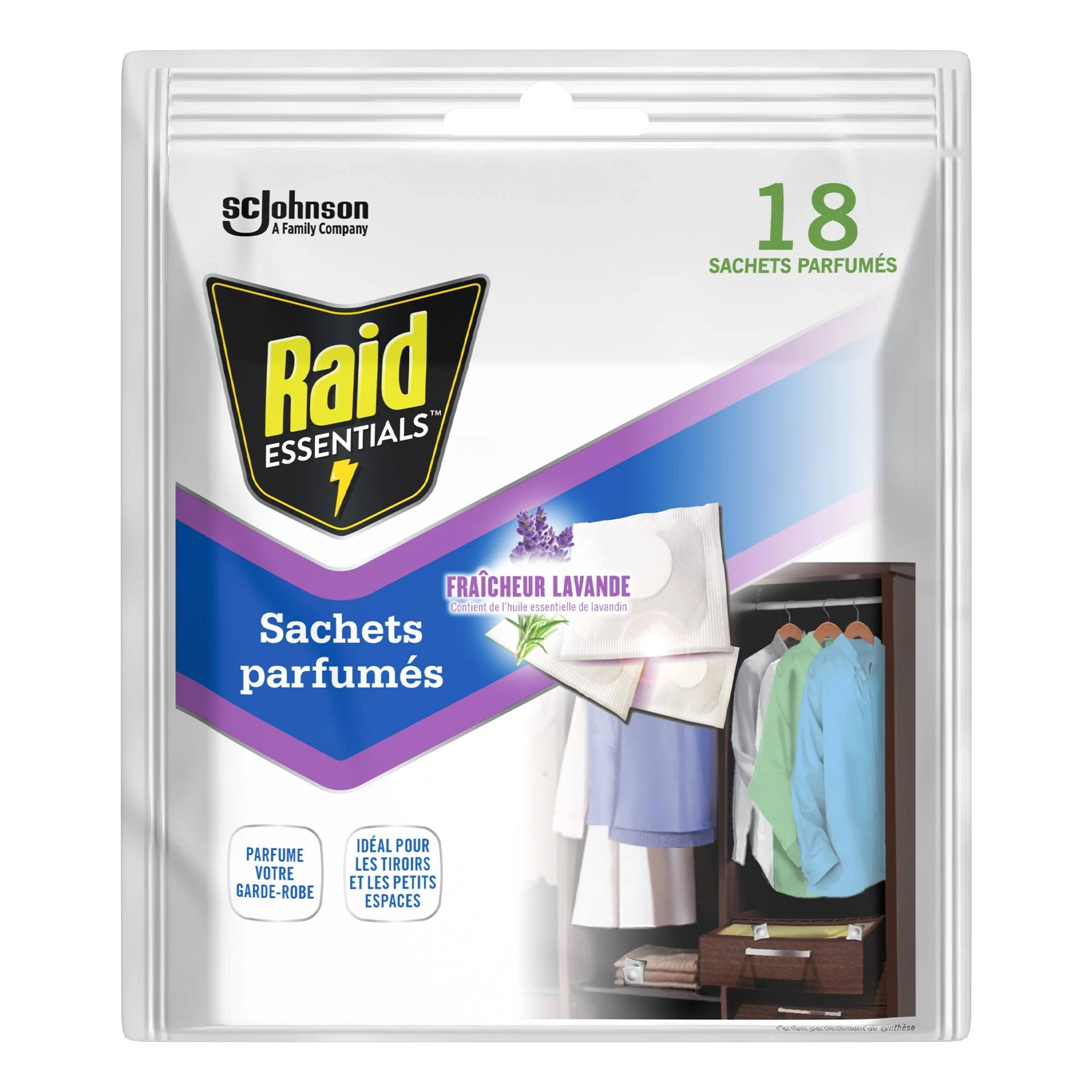 18 SACHETS ANTI-MITES PARFUMES GARDE DE ROBE FRAICHEUR LAVANDE