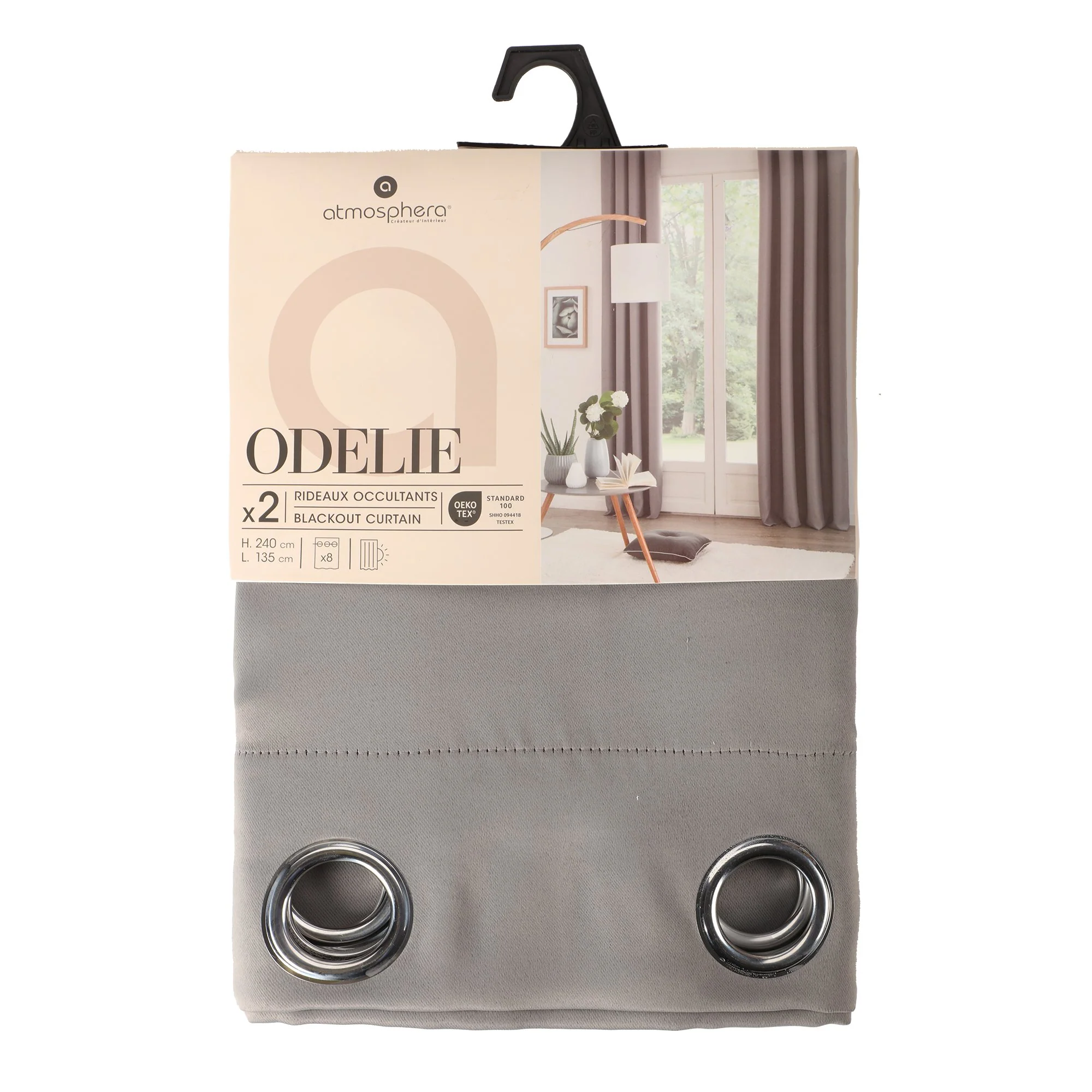 Lot de 2 rideaux occultants gris 135x240 cm