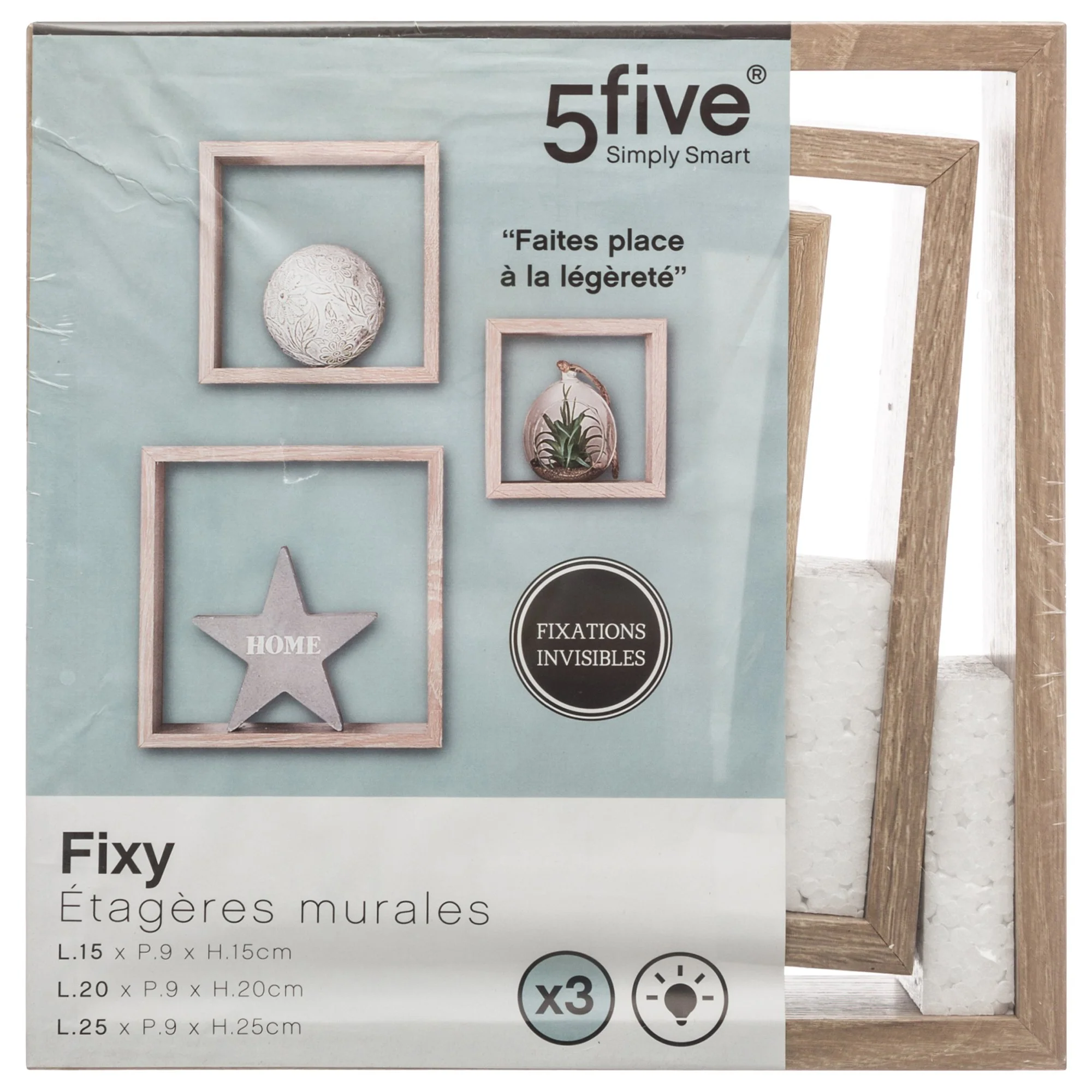 3 étagères à fixer cube naturel - Image 2