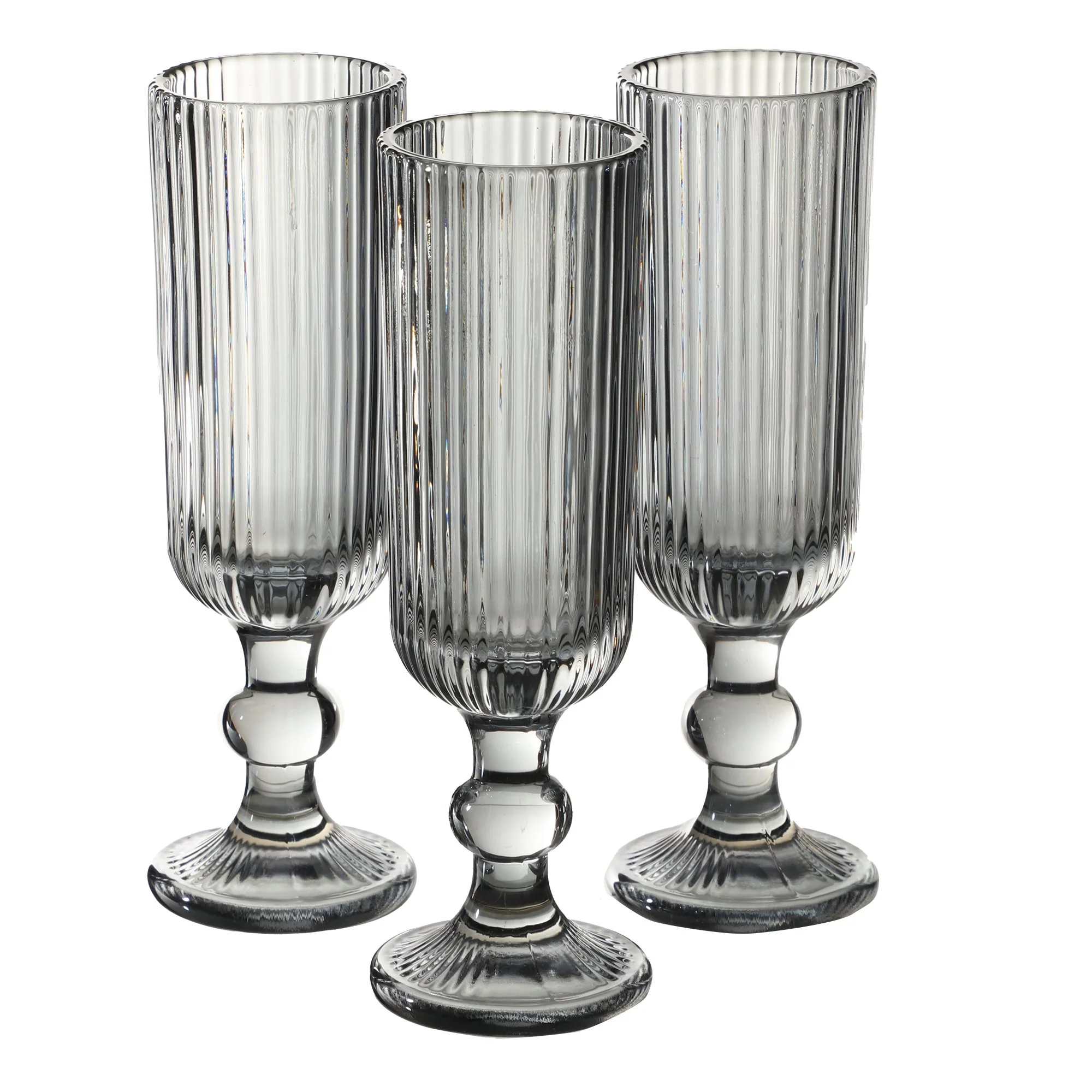 3 flûtes à champagne striées