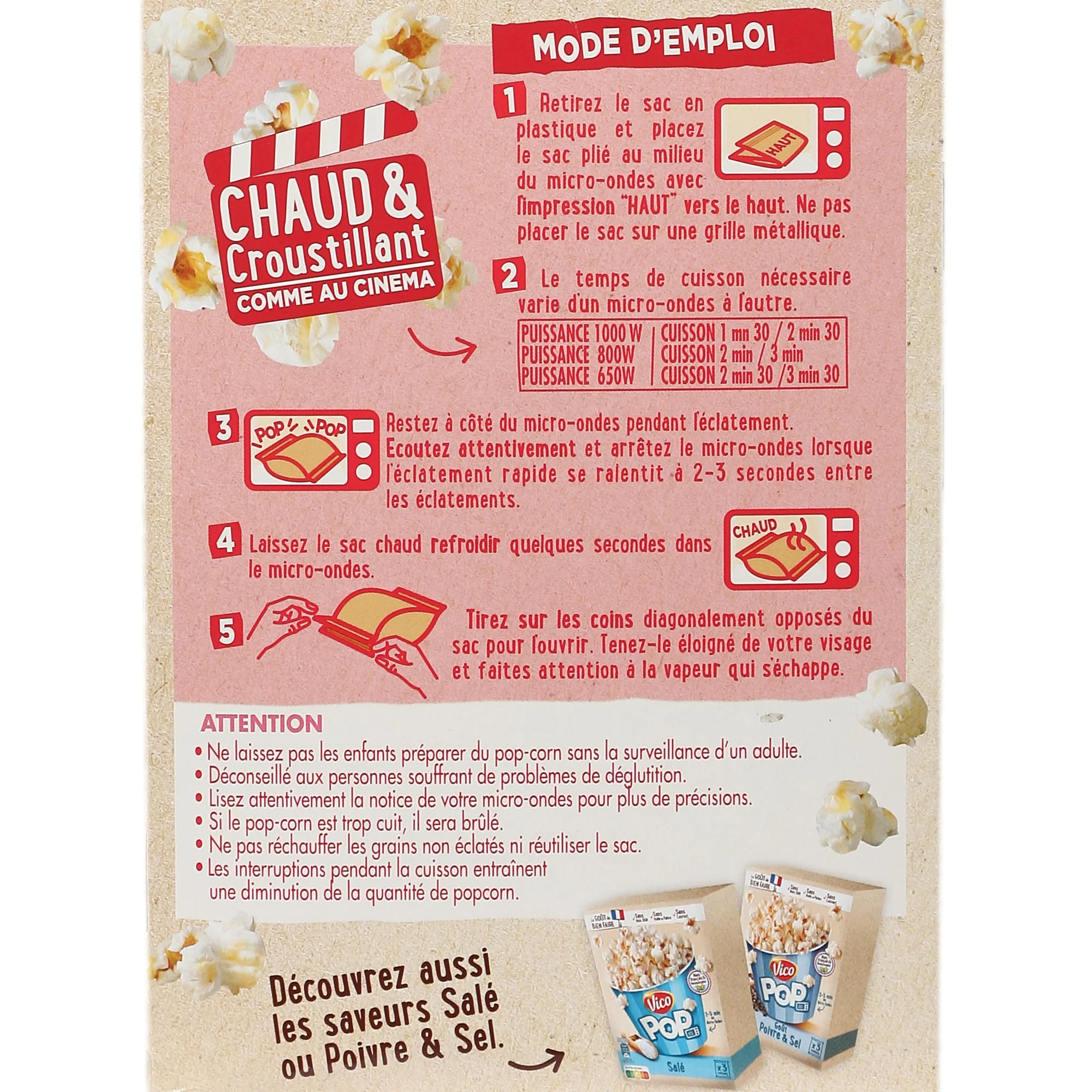 3 sachets de pop corn au sucre de cannes