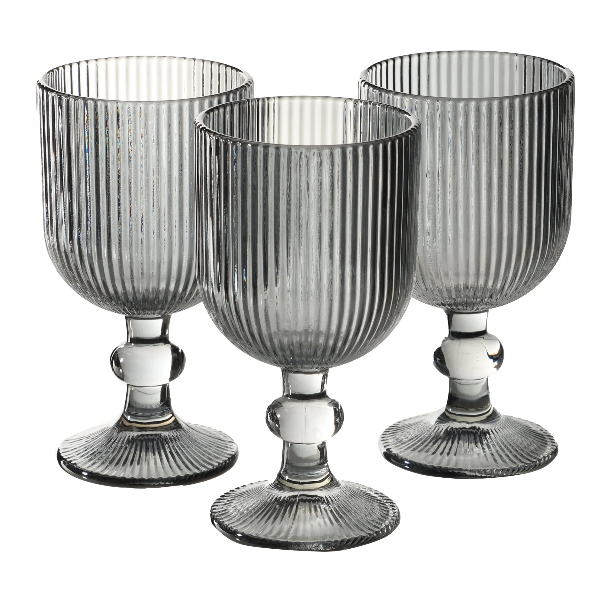 3 verres à pieds striés