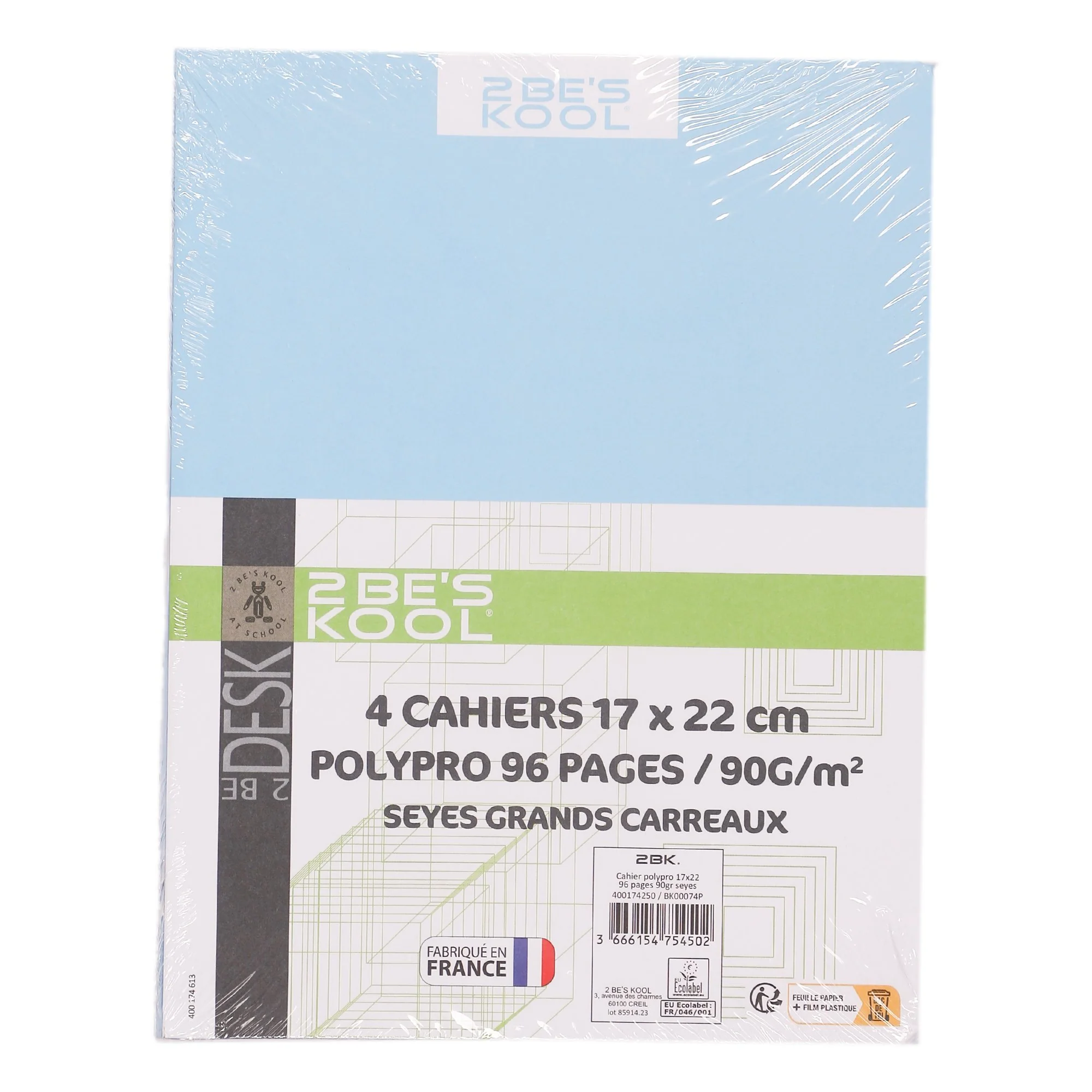 4 cahiers polypro 17x22cm 96 pages