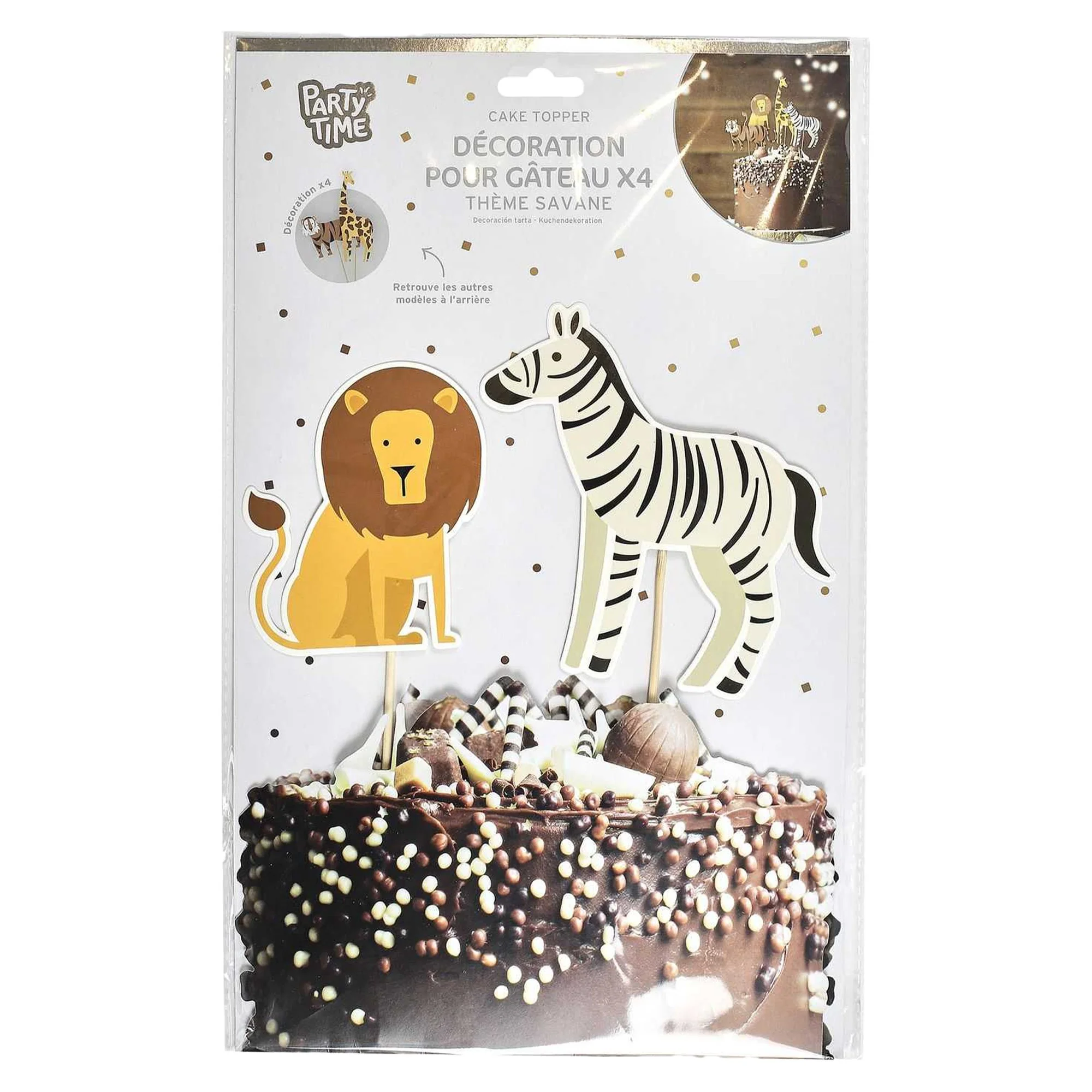4 décorations de gâteau savane