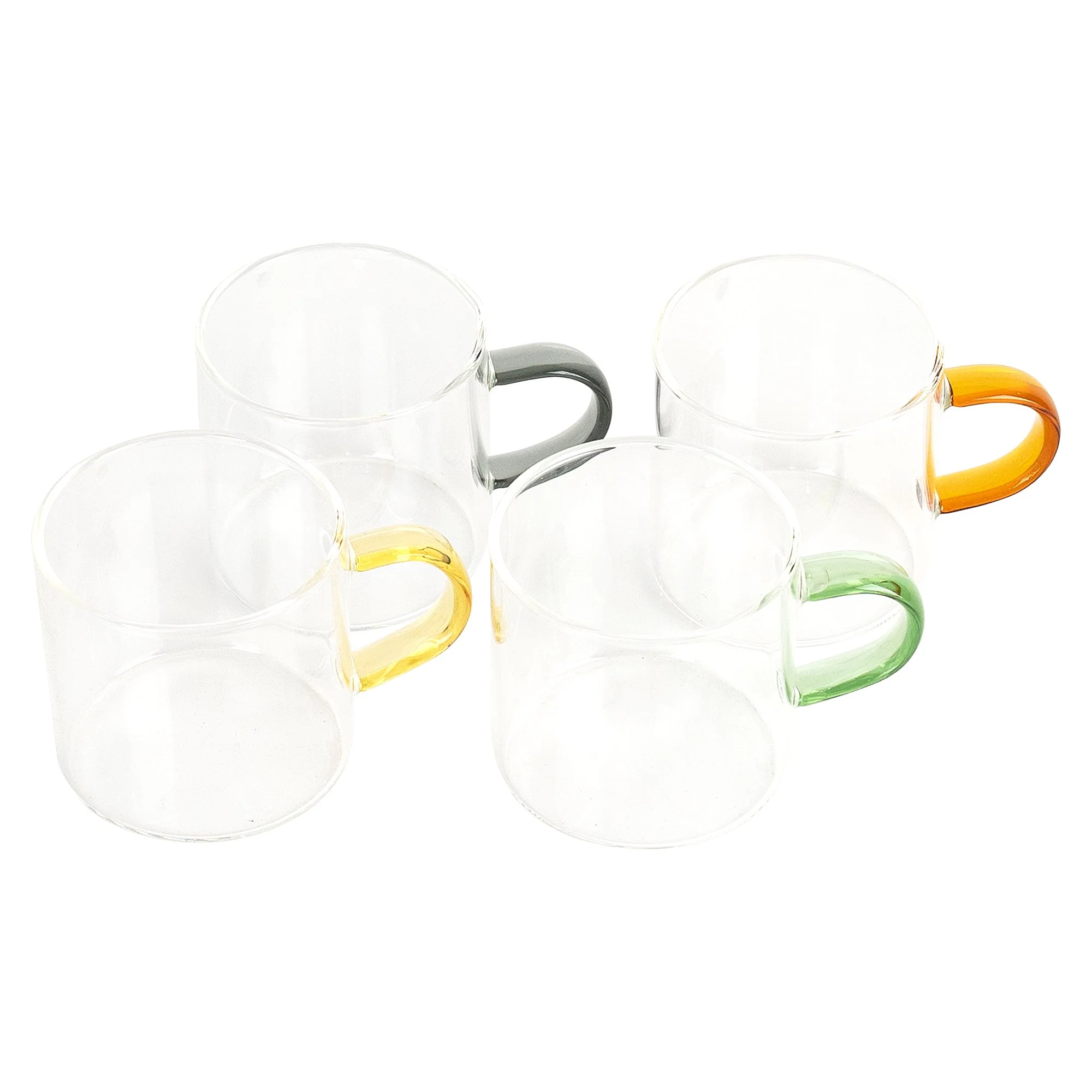 4 tasses en verre avec anse coloré