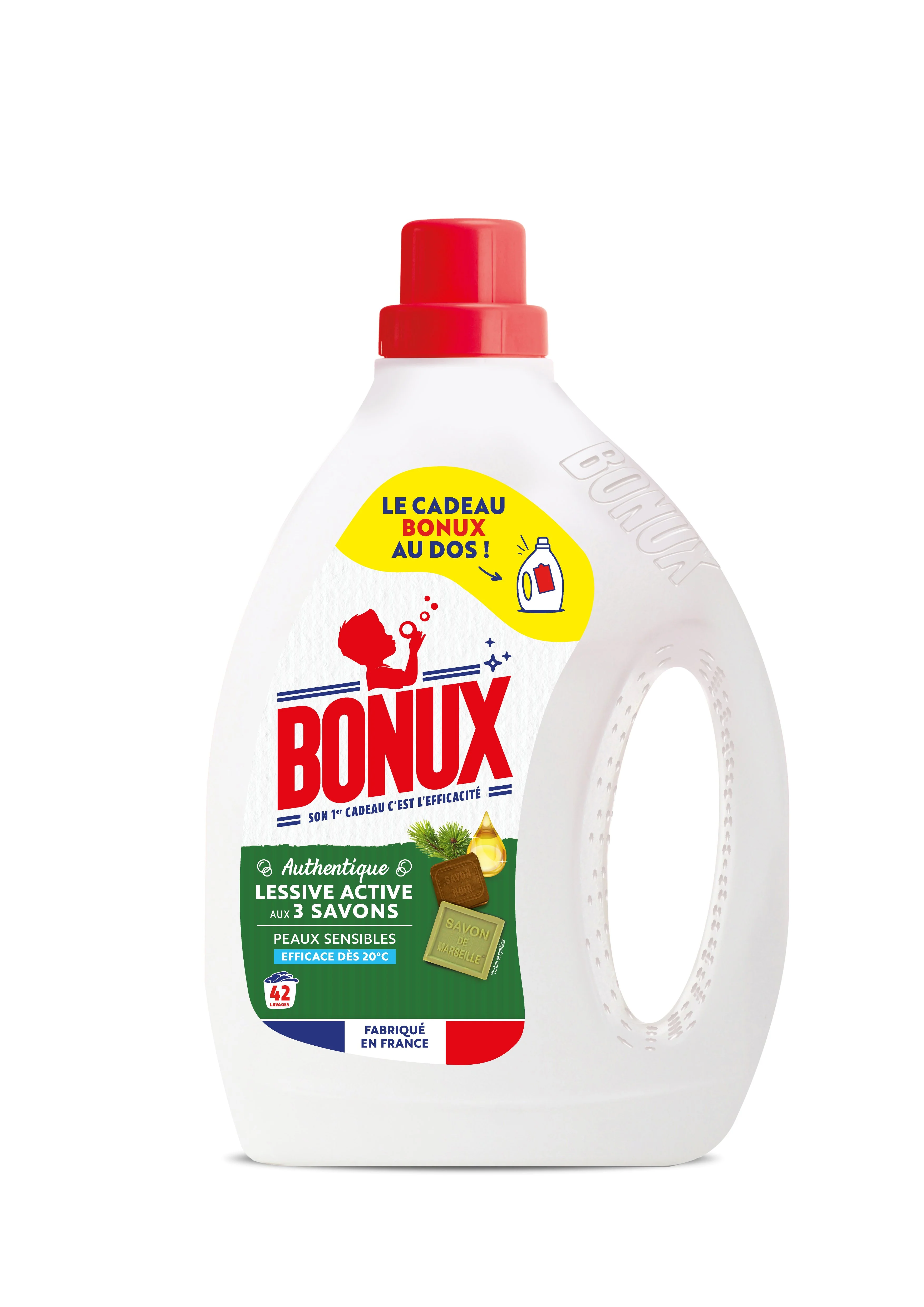 42doses de lessive liquide aux 3 savons peaux sensibles