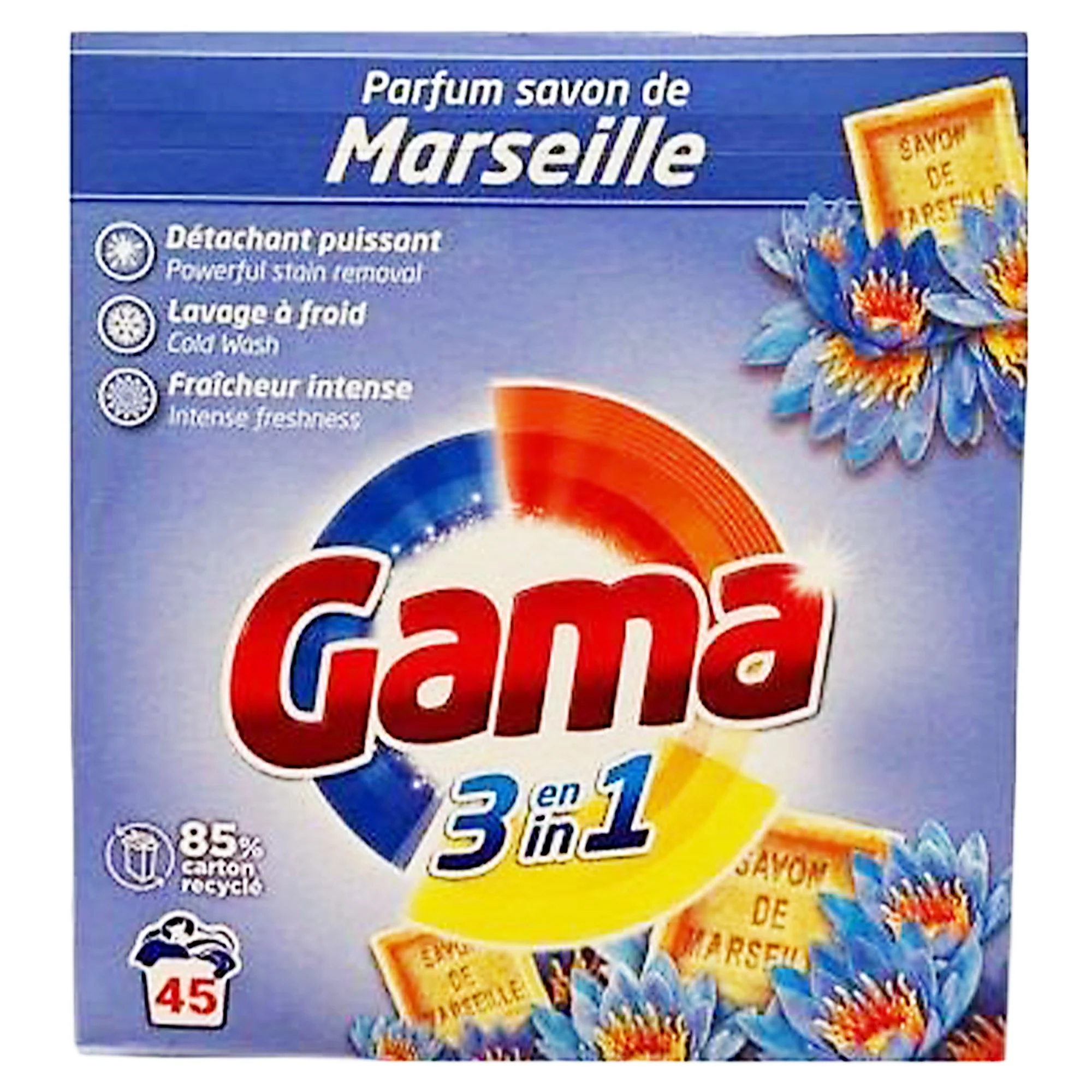 45 doses de lessive en poudre 3 en 1 savon de Marseille