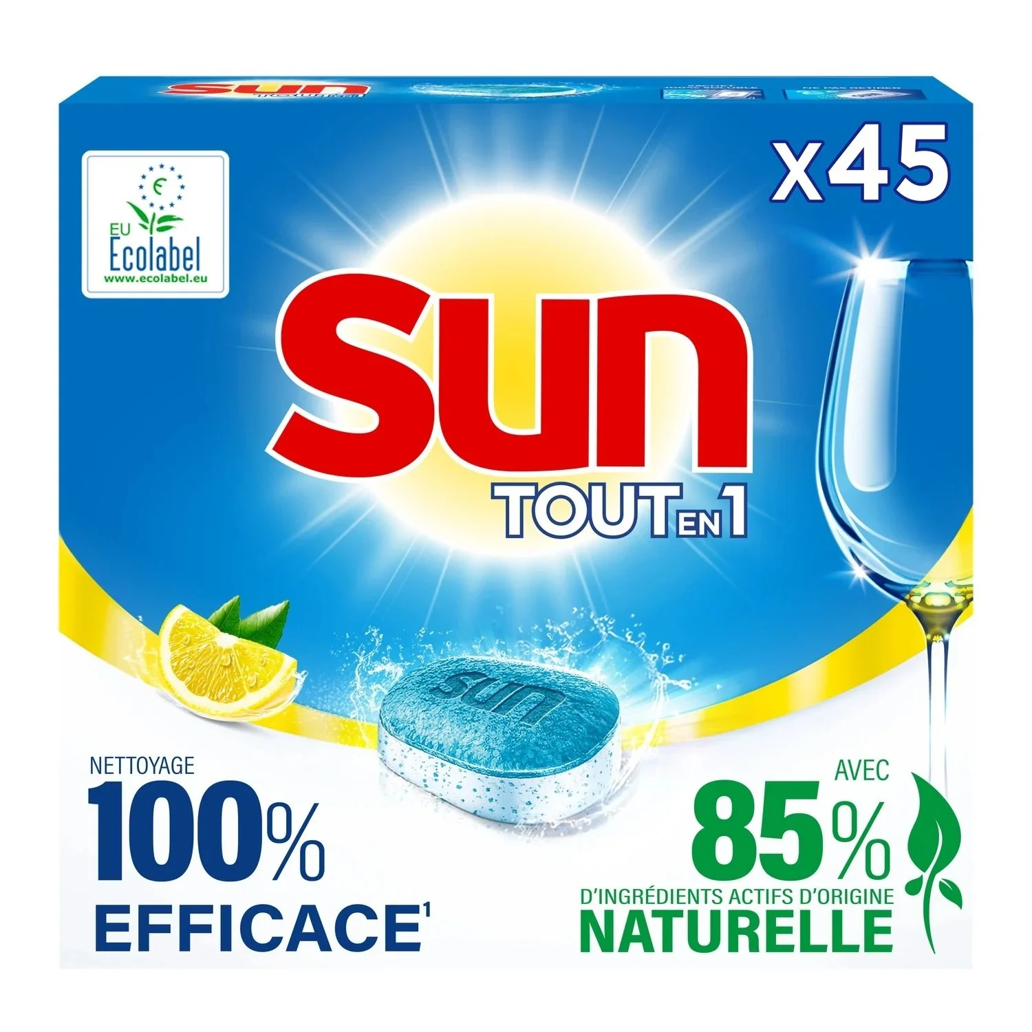 45 tablettes lave-vaisselle tout en 1 citron