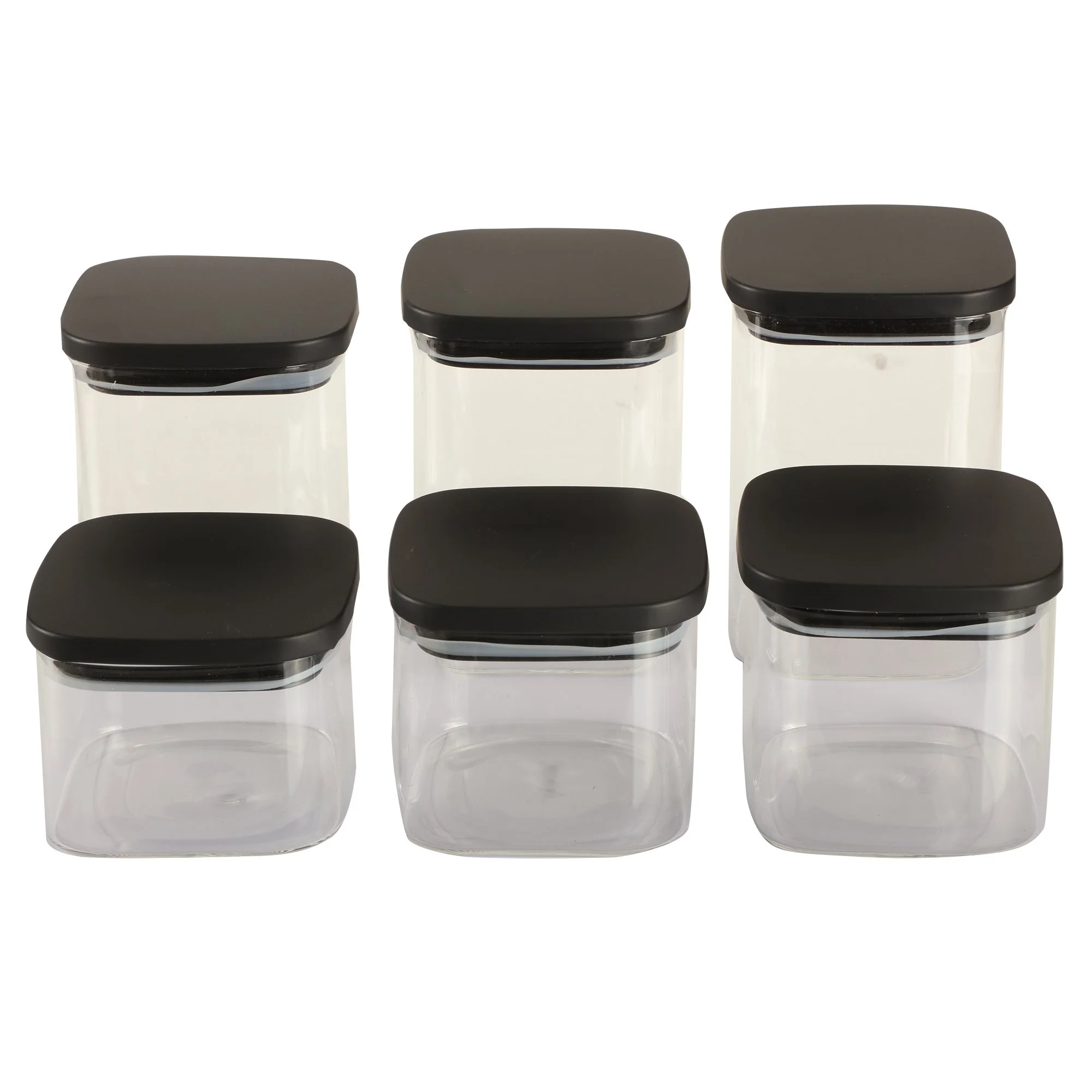 6 bocaux en verre avec couvercle noir