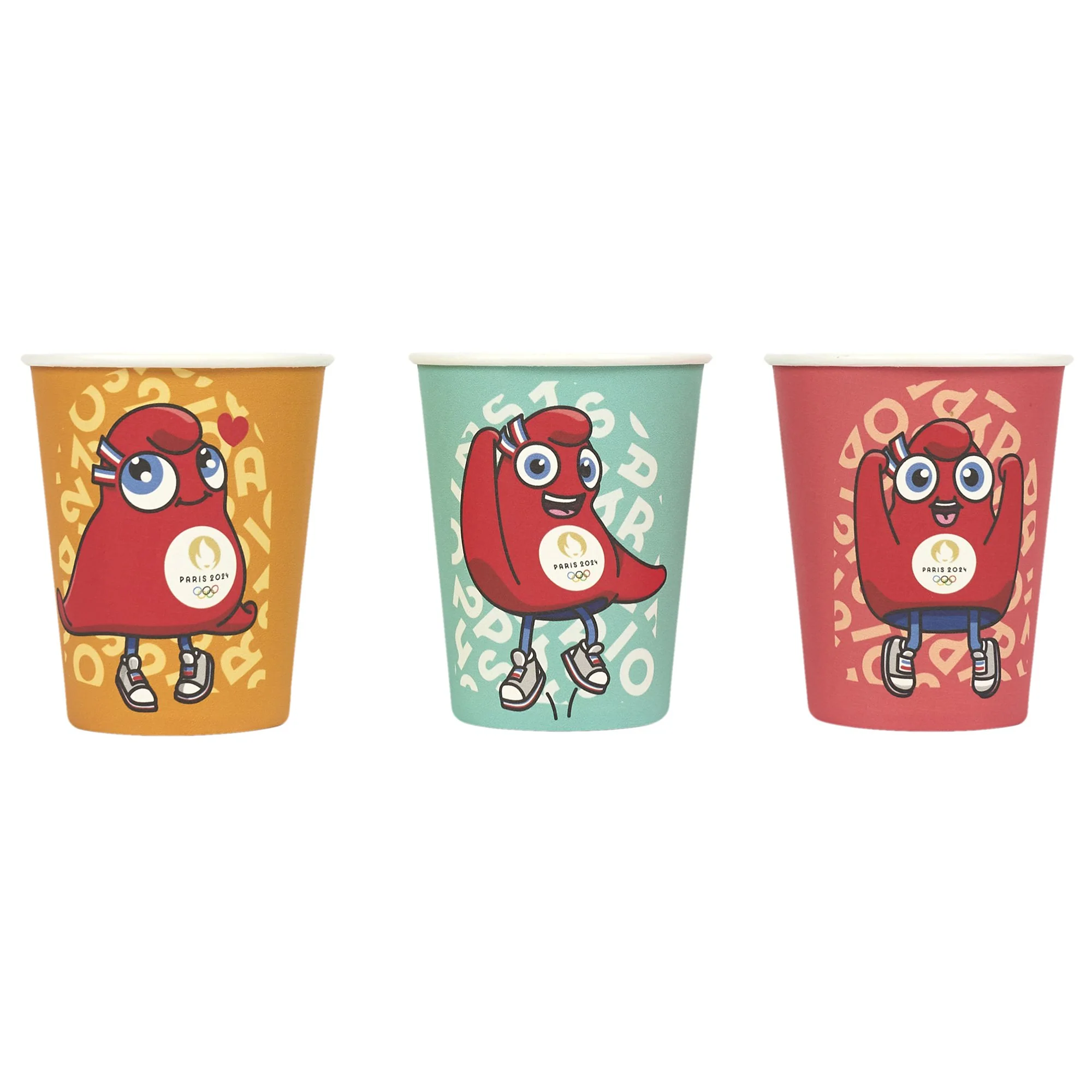 6 gobelets en carton Mascotte Paris 2024