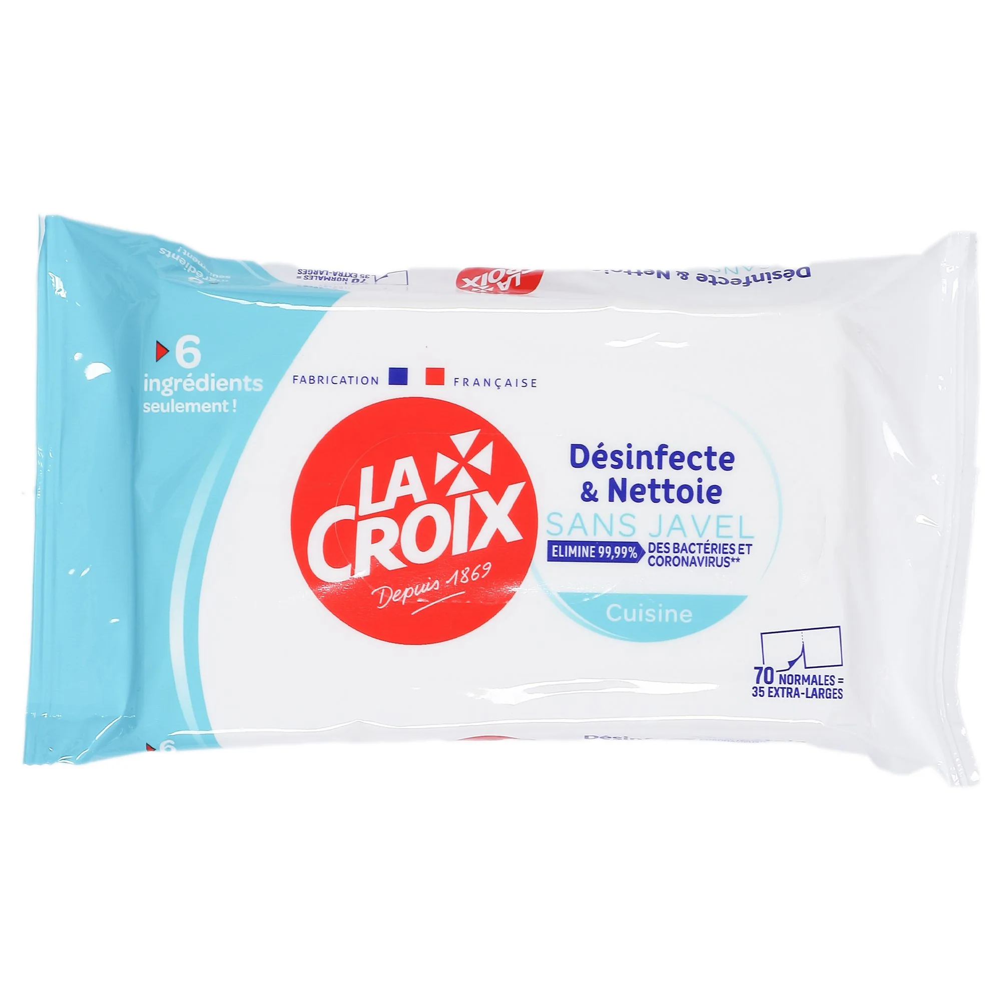 70 lingettes désinfectantes nettoyant sans javel cuisine