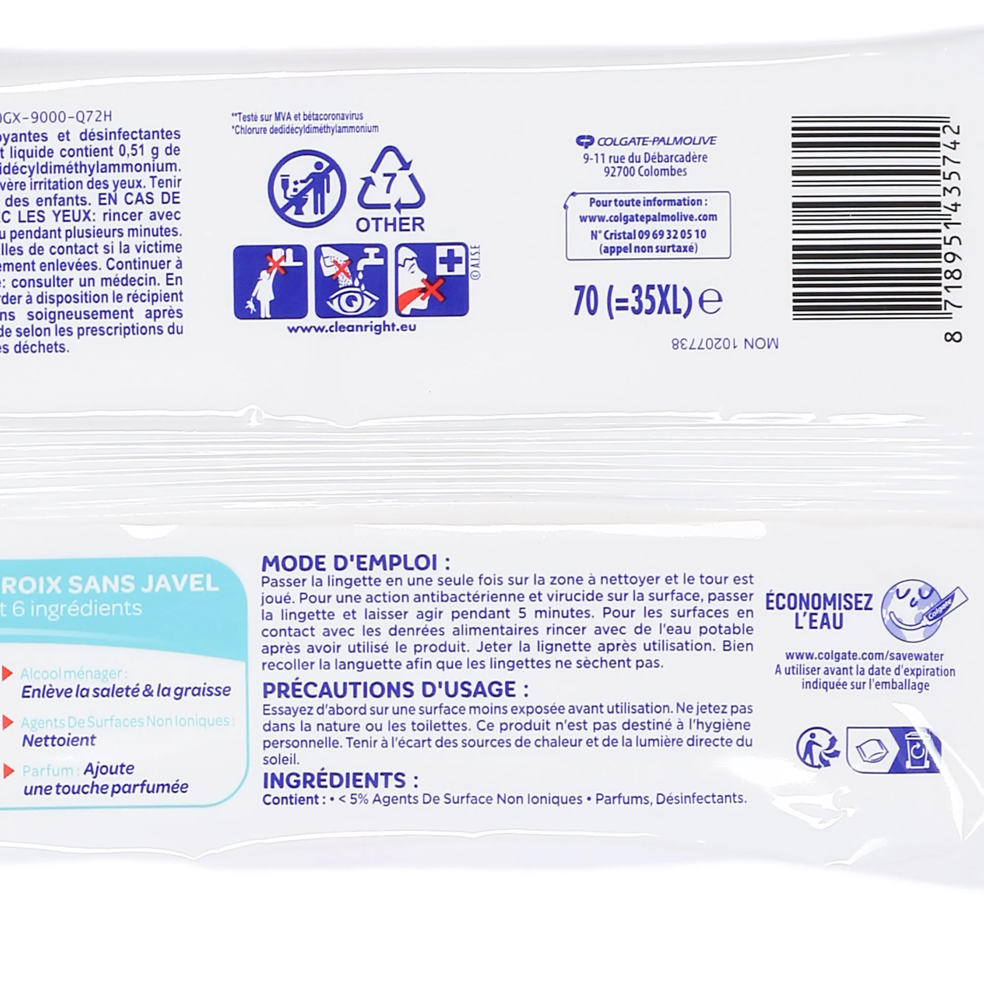 70 lingettes désinfectantes nettoyant sans javel cuisine - Image 2