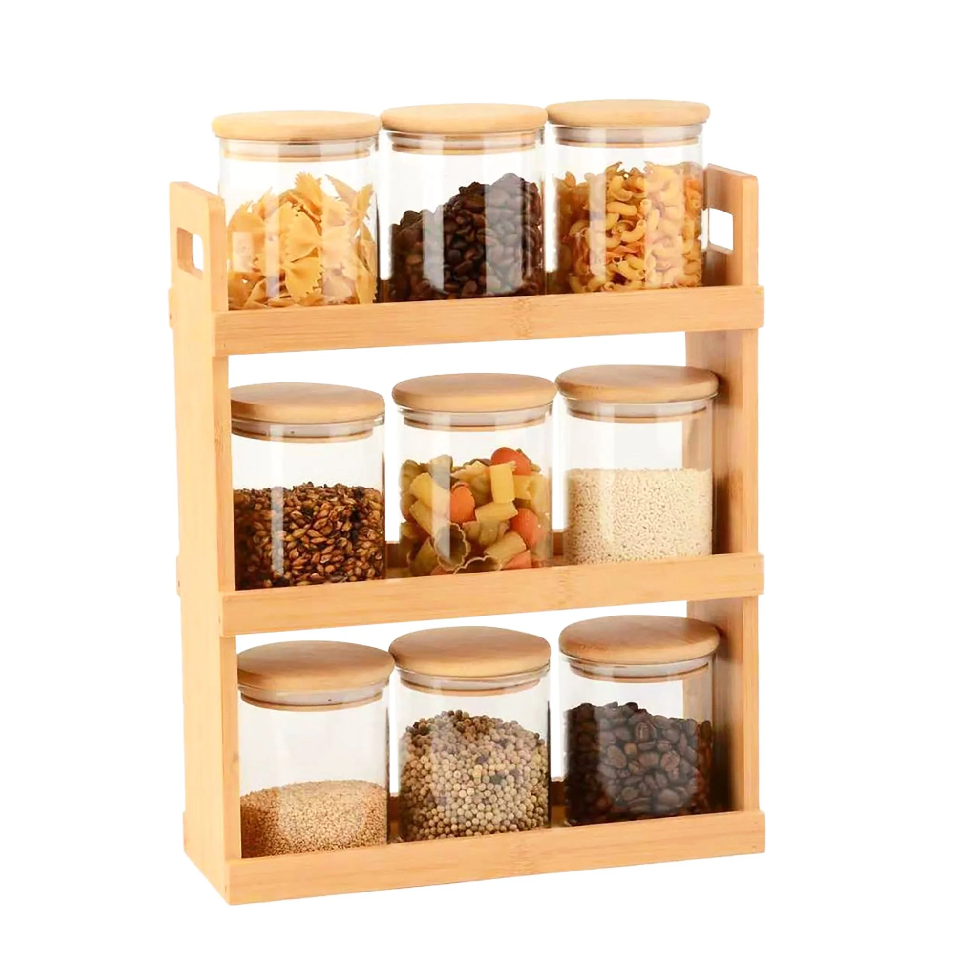 9 pots à épices bambou avec étagère - Image 2