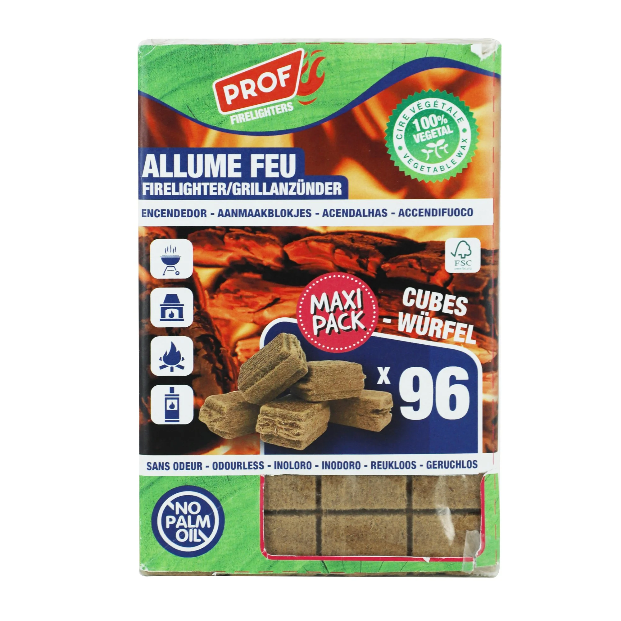 96 cubes allume feu en bois compressé végétal