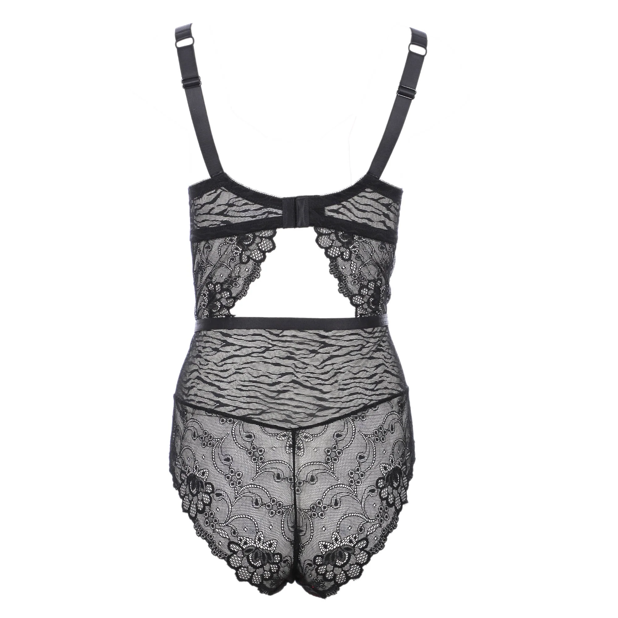 Body en dentelle fine noir et rouge - Image 2