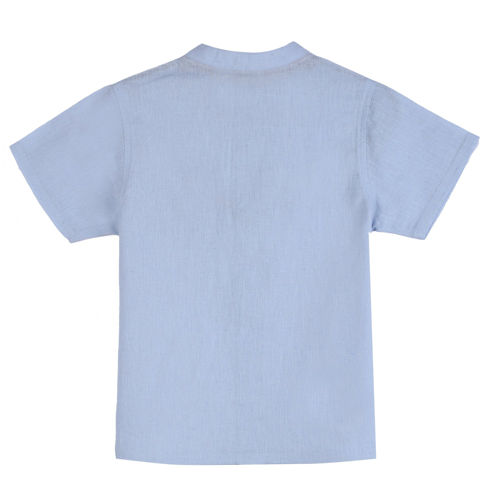 Chemise en lin manche courte - Bleu - Image 2