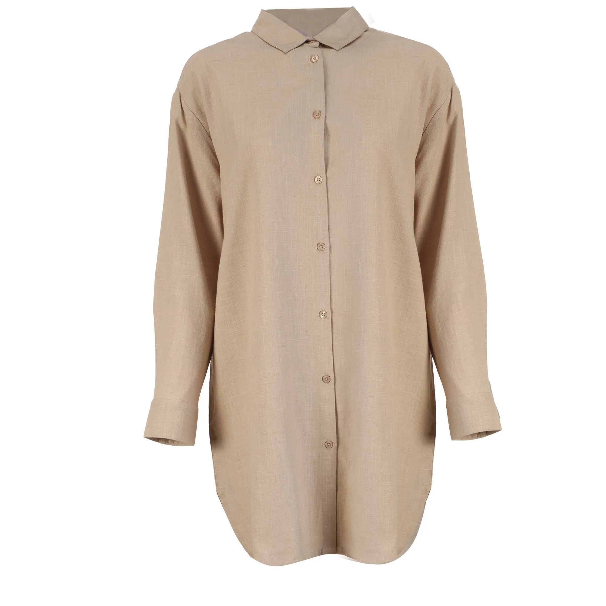 Chemise longue en lin mélangé - Beige