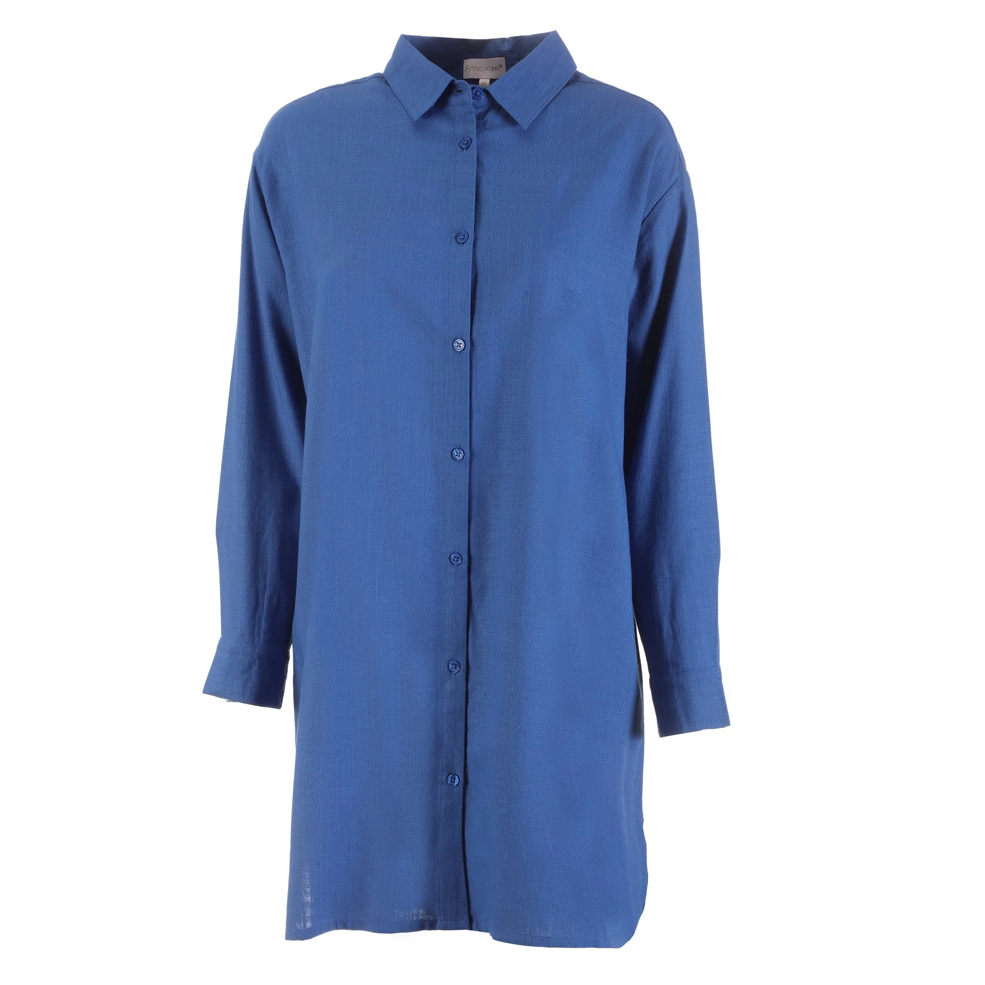 Chemise longue en lin mélangé - Bleu