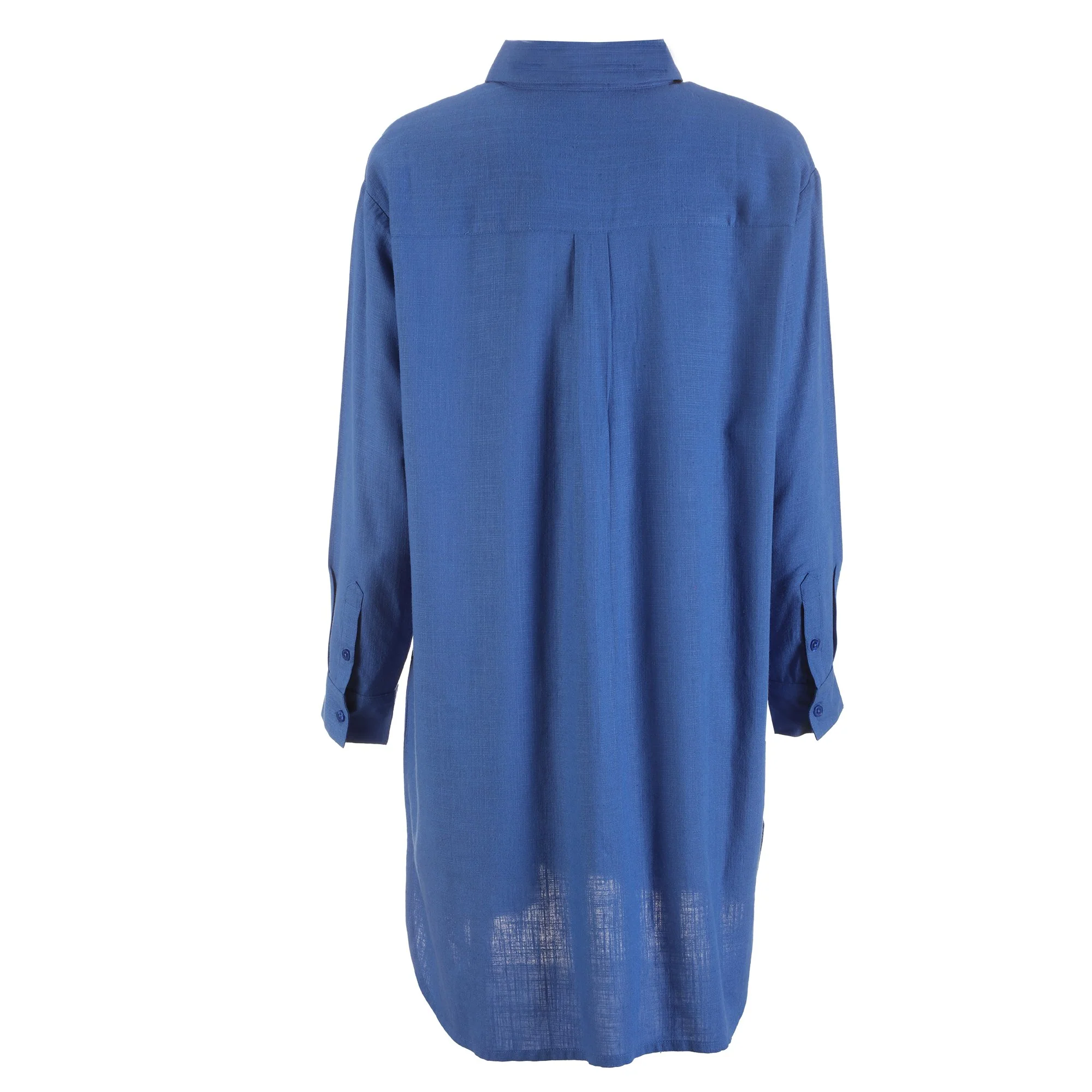 Chemise longue en lin mélangé - Bleu - Image 2