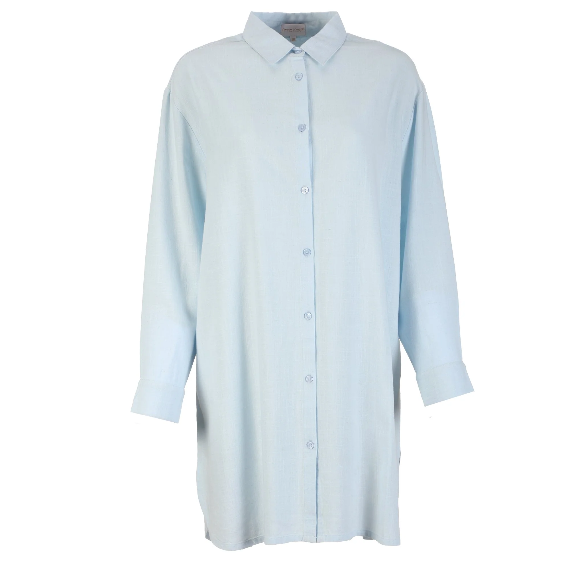 Chemise longue en lin mélangé - Bleu clair
