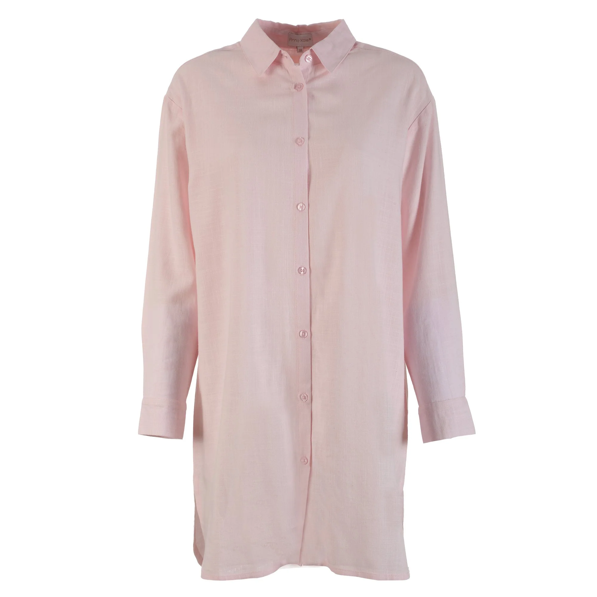 Chemise longue en lin mélangé - Rose