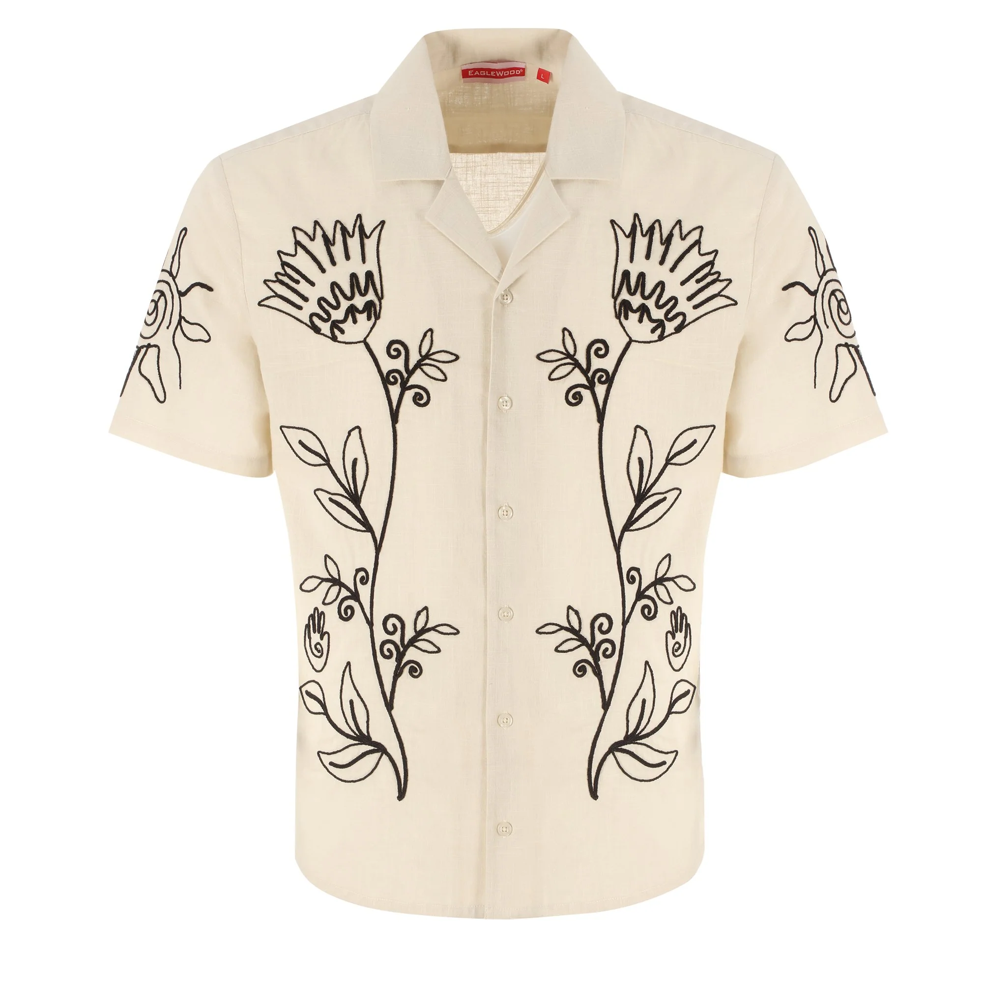 Chemise manches courtes brodée - Beige