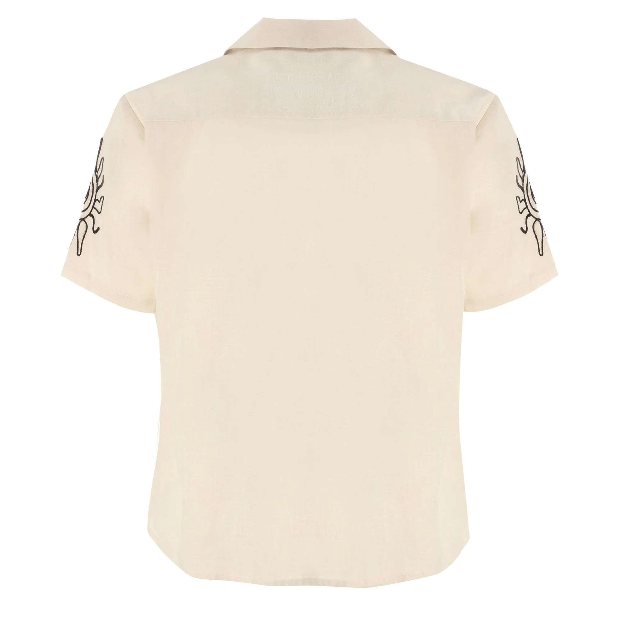 Chemise manches courtes brodée - Beige - Image 2