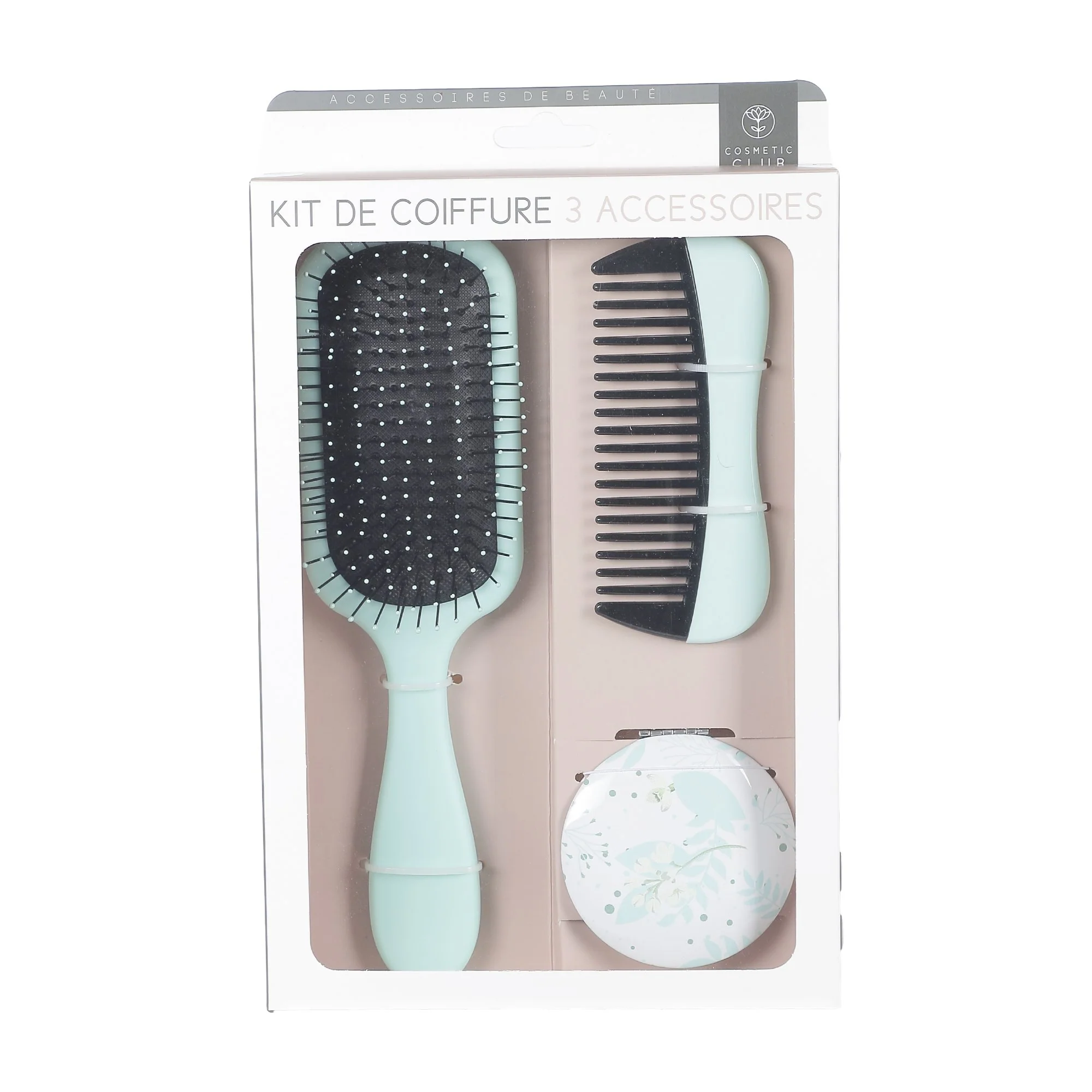 Coffret brosse à cheveux, peigne et un miroir
