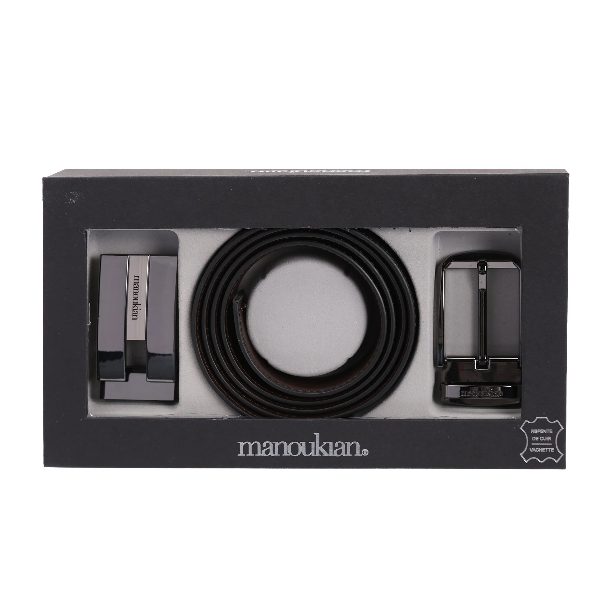 Coffret ceinture en cuir avec 2 boucles