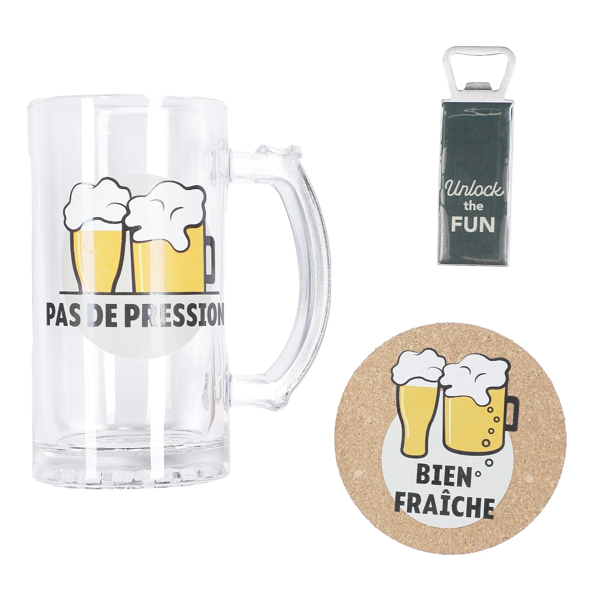Coffret choppe de bière 460 ml et ouvre bouteille