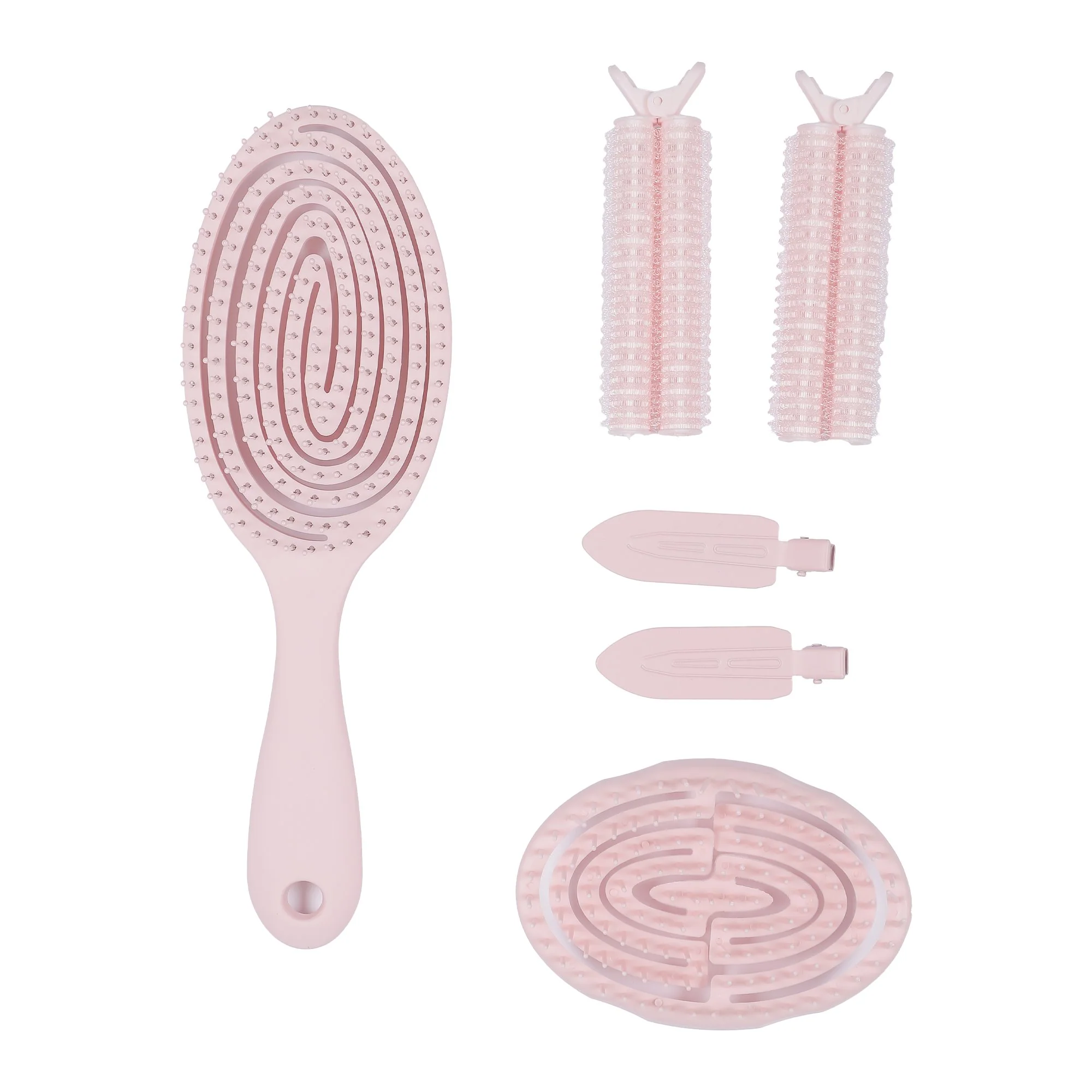 Coffret coiffure : 1 brosse, 1 brosse de transport, 2 bigoudis et 2 pinces - Image 2