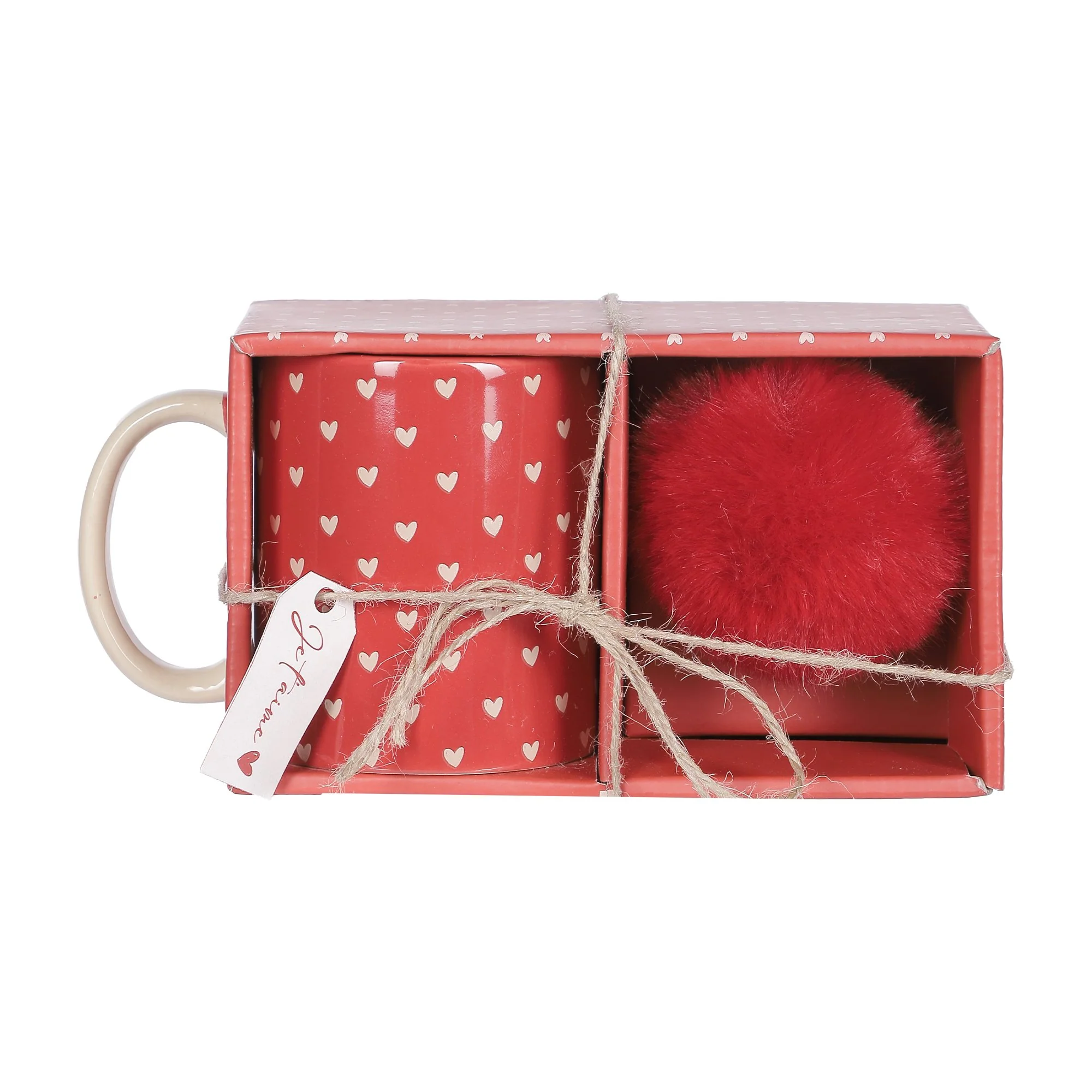 Coffret Mug et porte clés pompon cœur