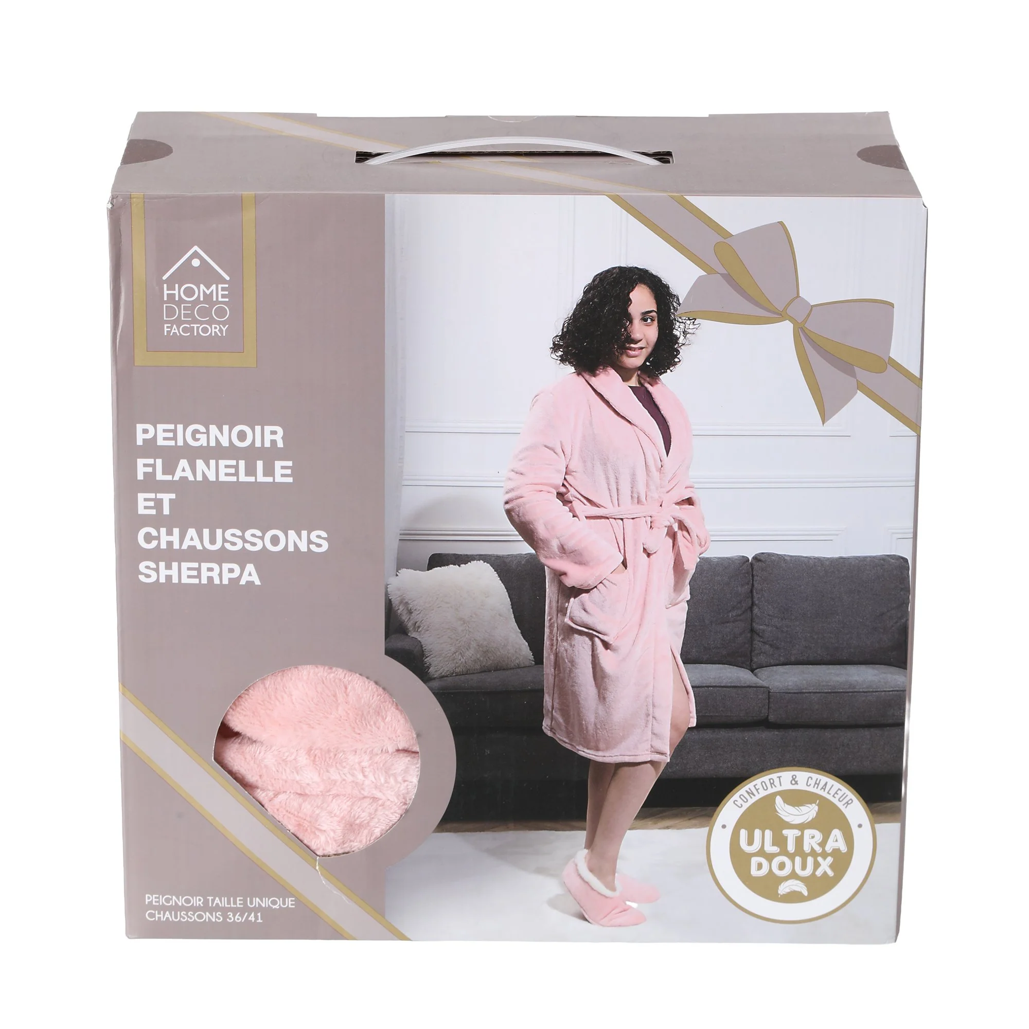 Coffret peignoir sherpa + chaussons - Rose