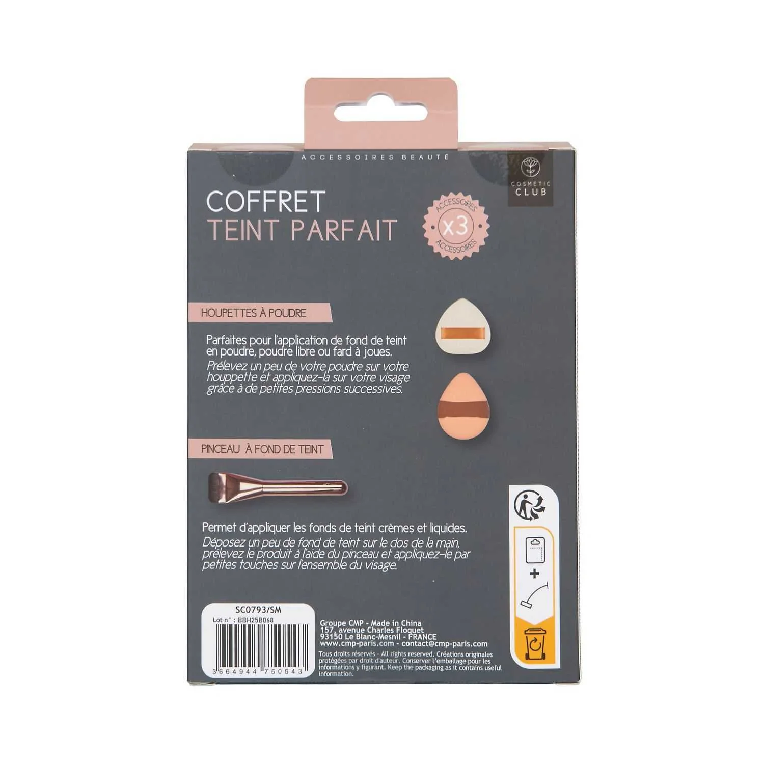Coffret teint parfait 3 pièces avec pinceau fond de teint et 2 houpettes - Image 4