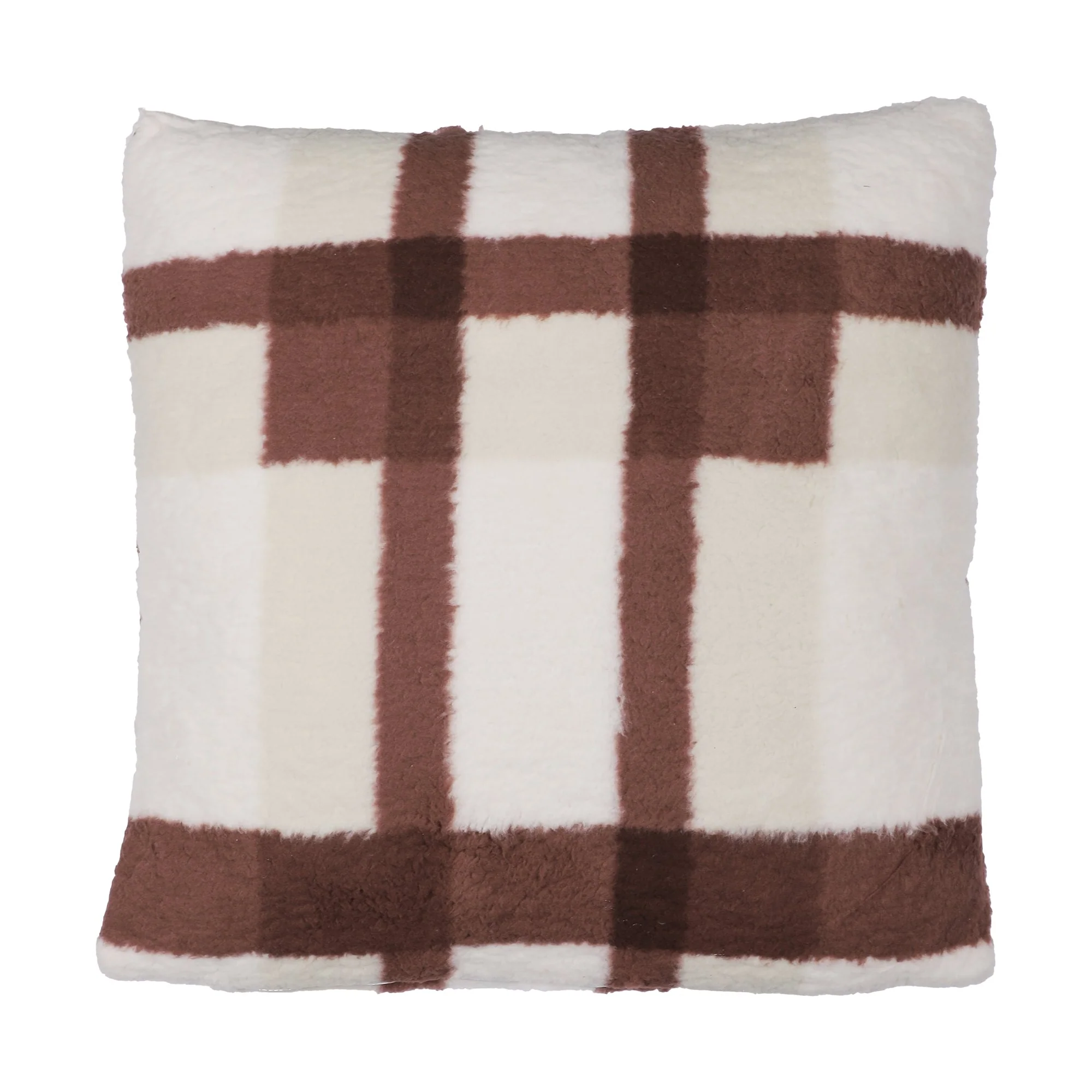 Coussin sherpa imprimé à carreaux  - Rose