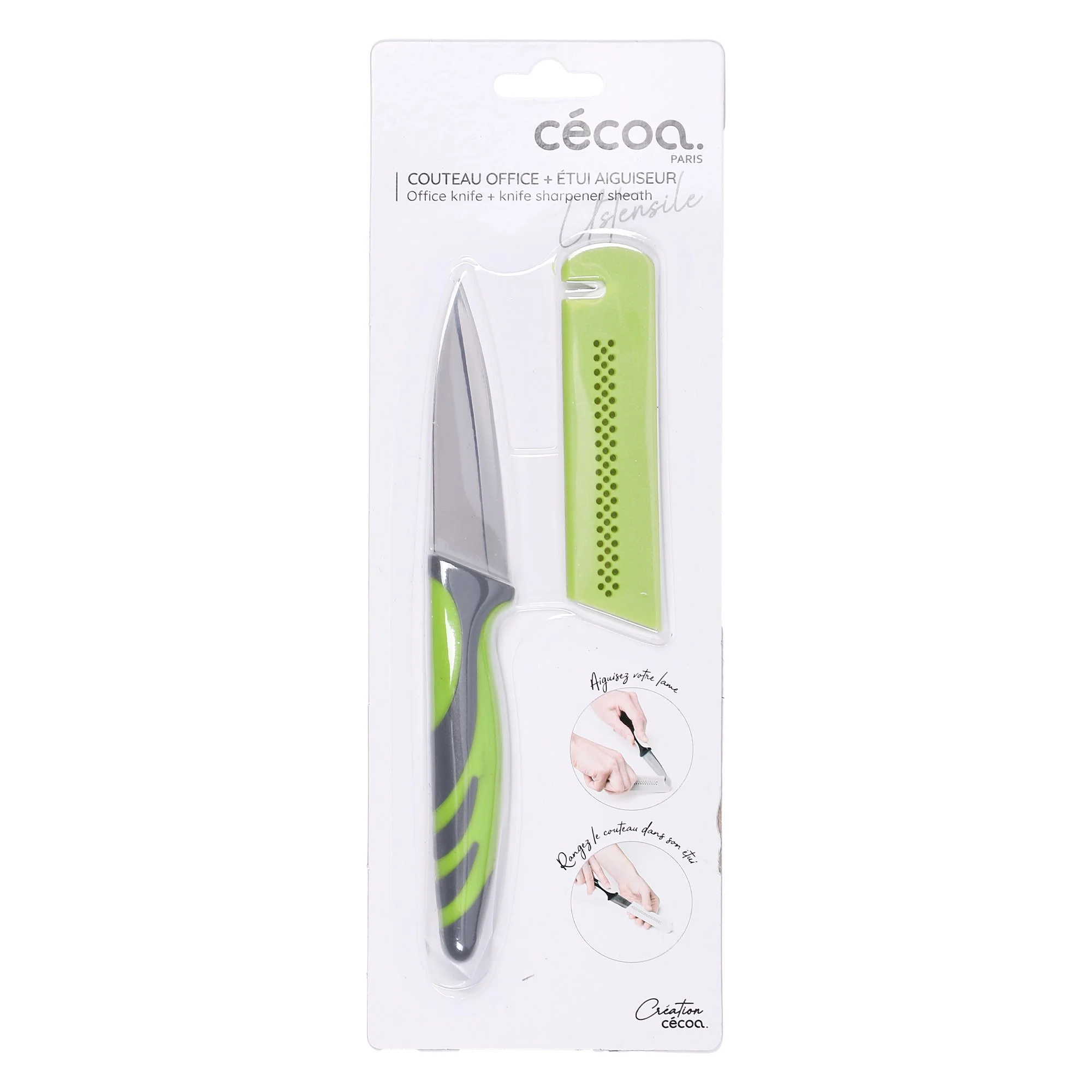 Couteau 8.5 cm + étui aiguiseur céramique