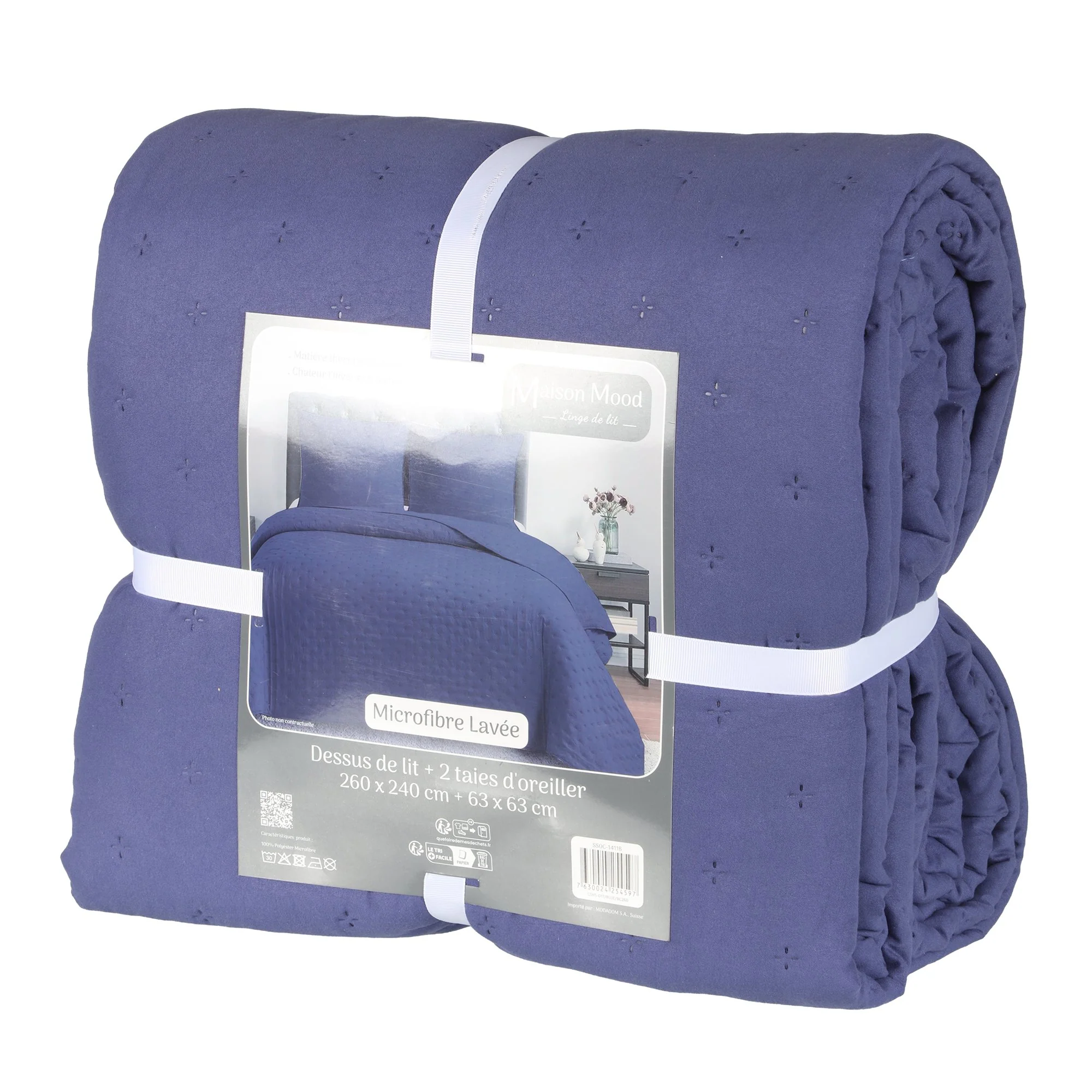 Couvre lit 240x220cm + 2 taies d'oreiller 63x63cm - Bleu - Image 3