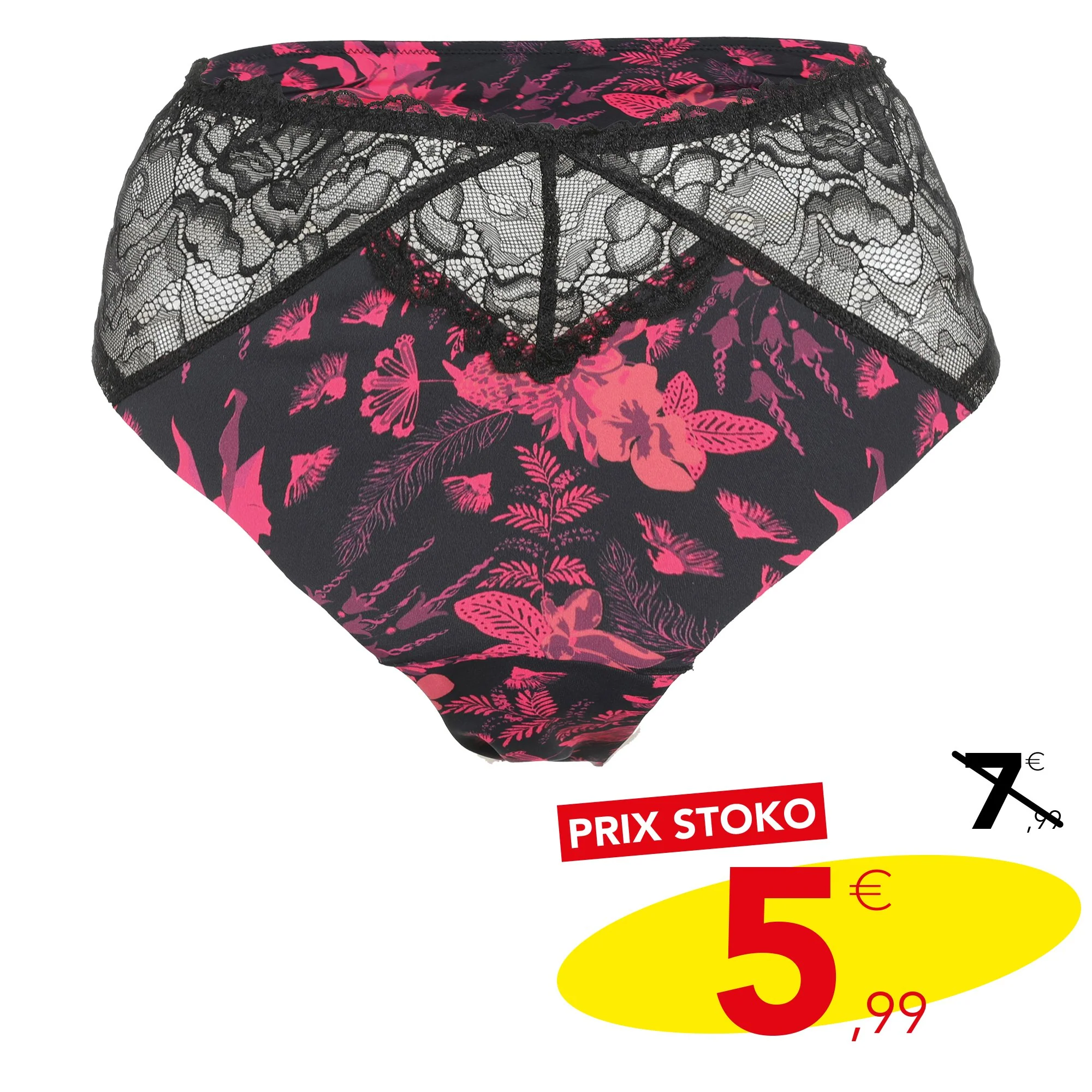 Culotte en dentelle fleurie noir et rose - Rose - Image 3