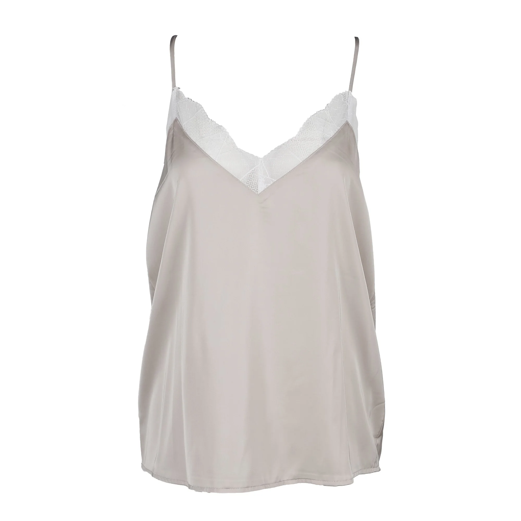 Débardeur en satin détail dentelle - Beige