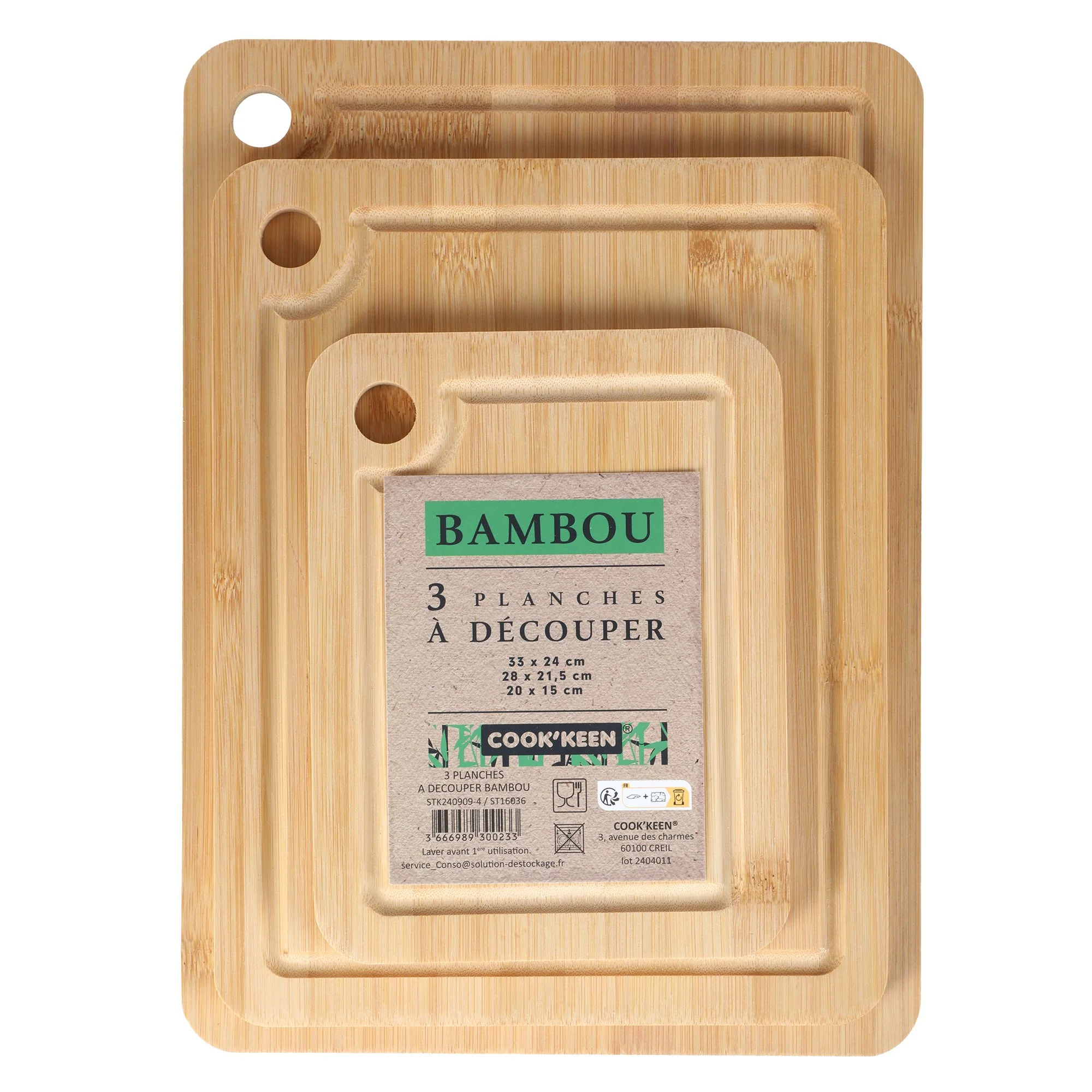 ENS 3 PLANCHES A DECOUPER EN BAMBOU 33X24CM,28X21.5CM,20X15CM