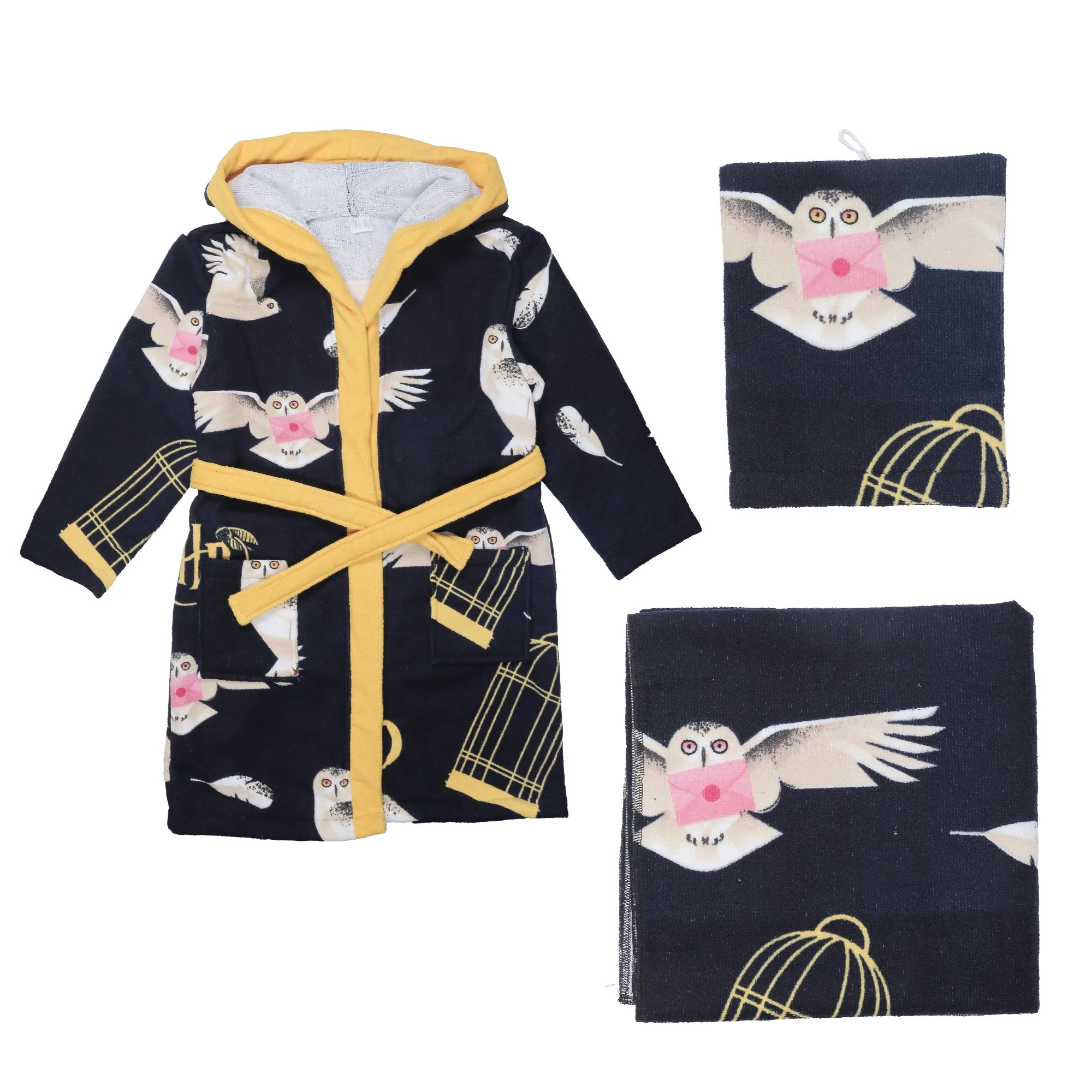 Ensemble de bain peignoir + serviette + gant  - Bleu