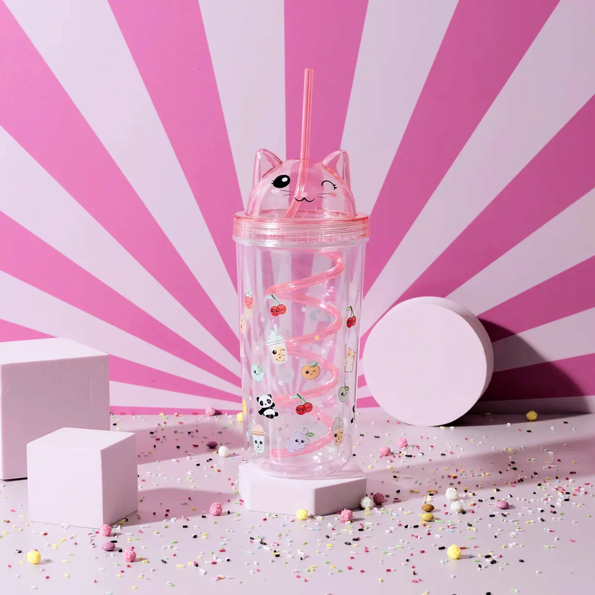 Gobelet chat avec paille en spirale Kawaii 40cL - Image 3