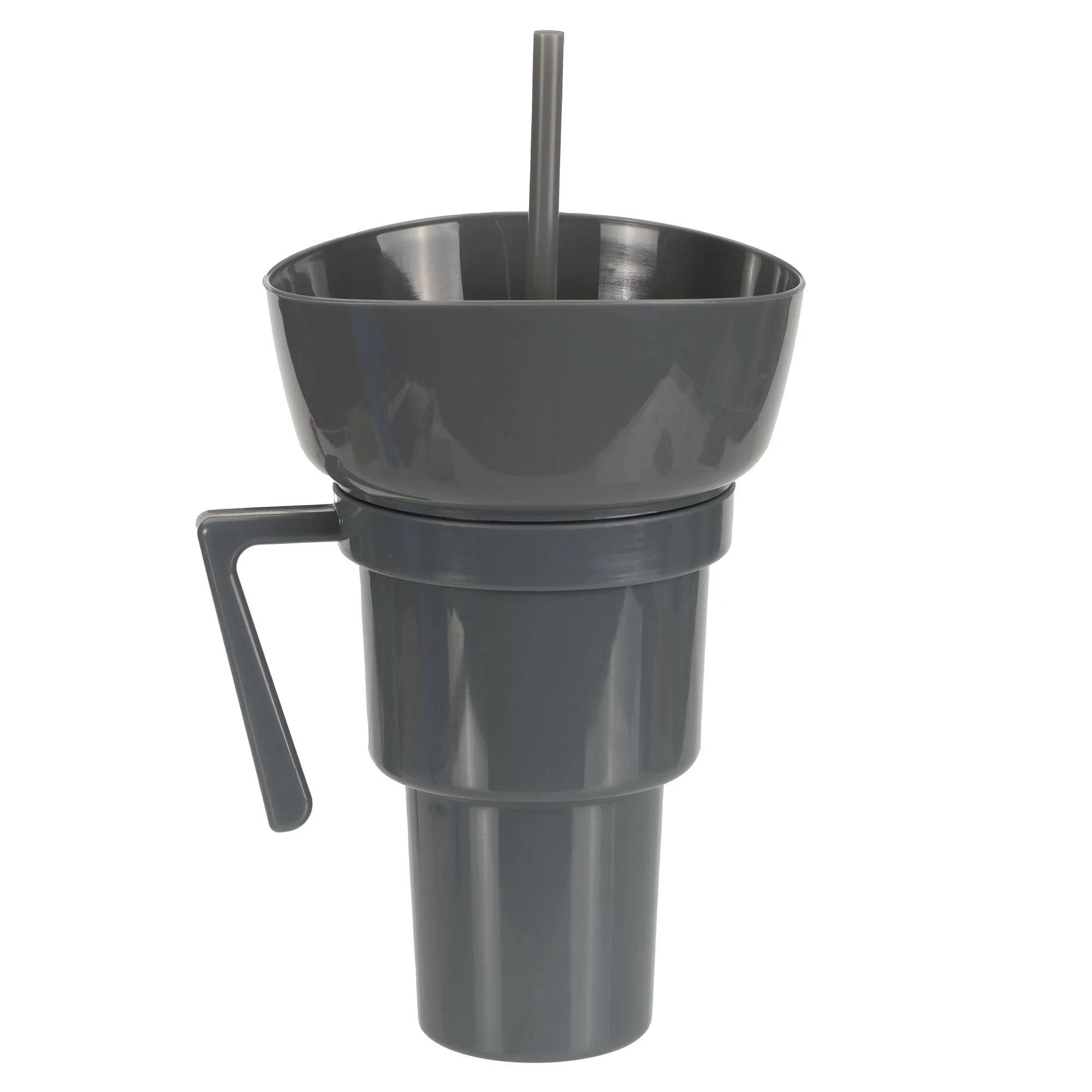 Gobelet en plastique avec paille et bol à collation 900ML - Gris