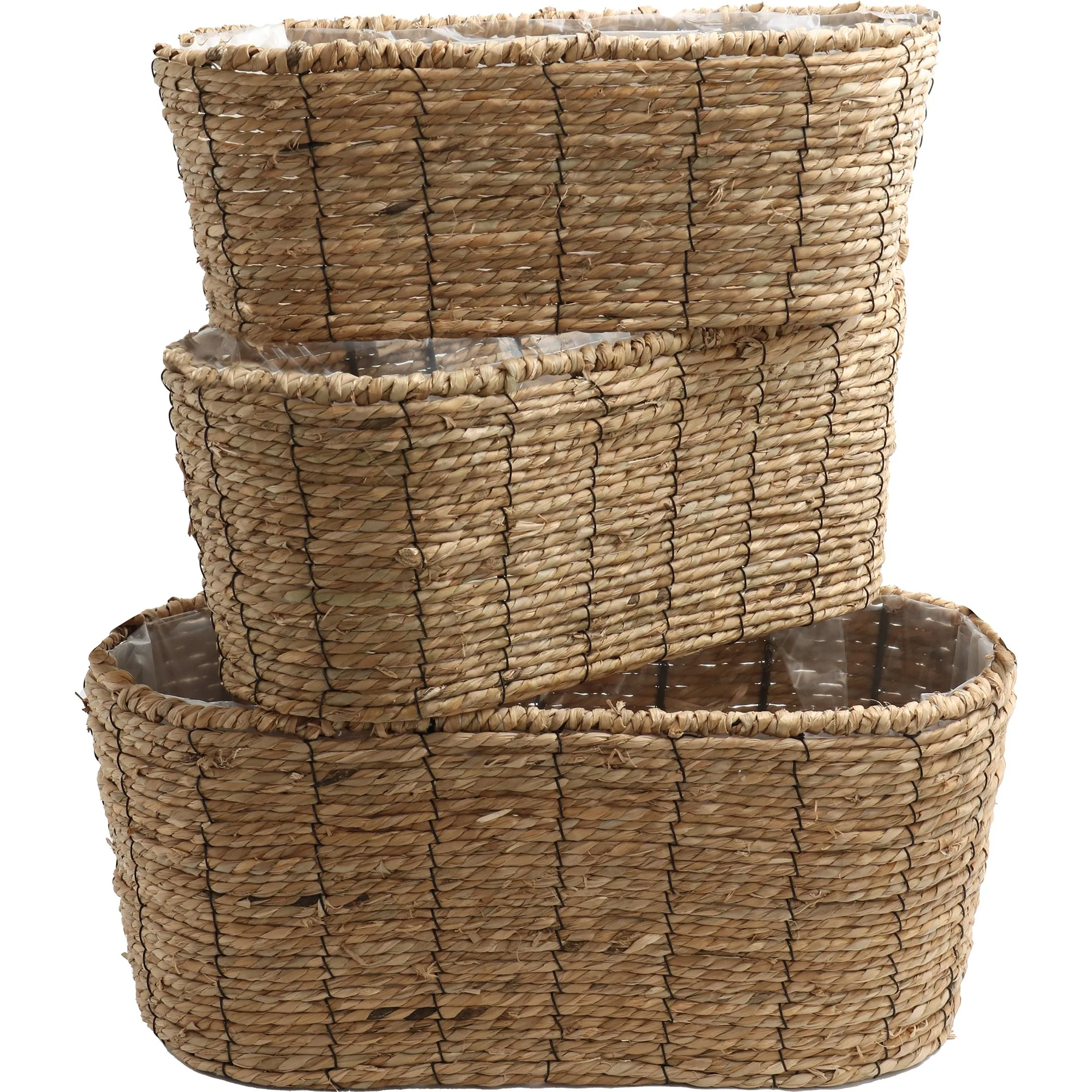 Jardinière ovale en jonc 44x22.5x18 cm - Image 3