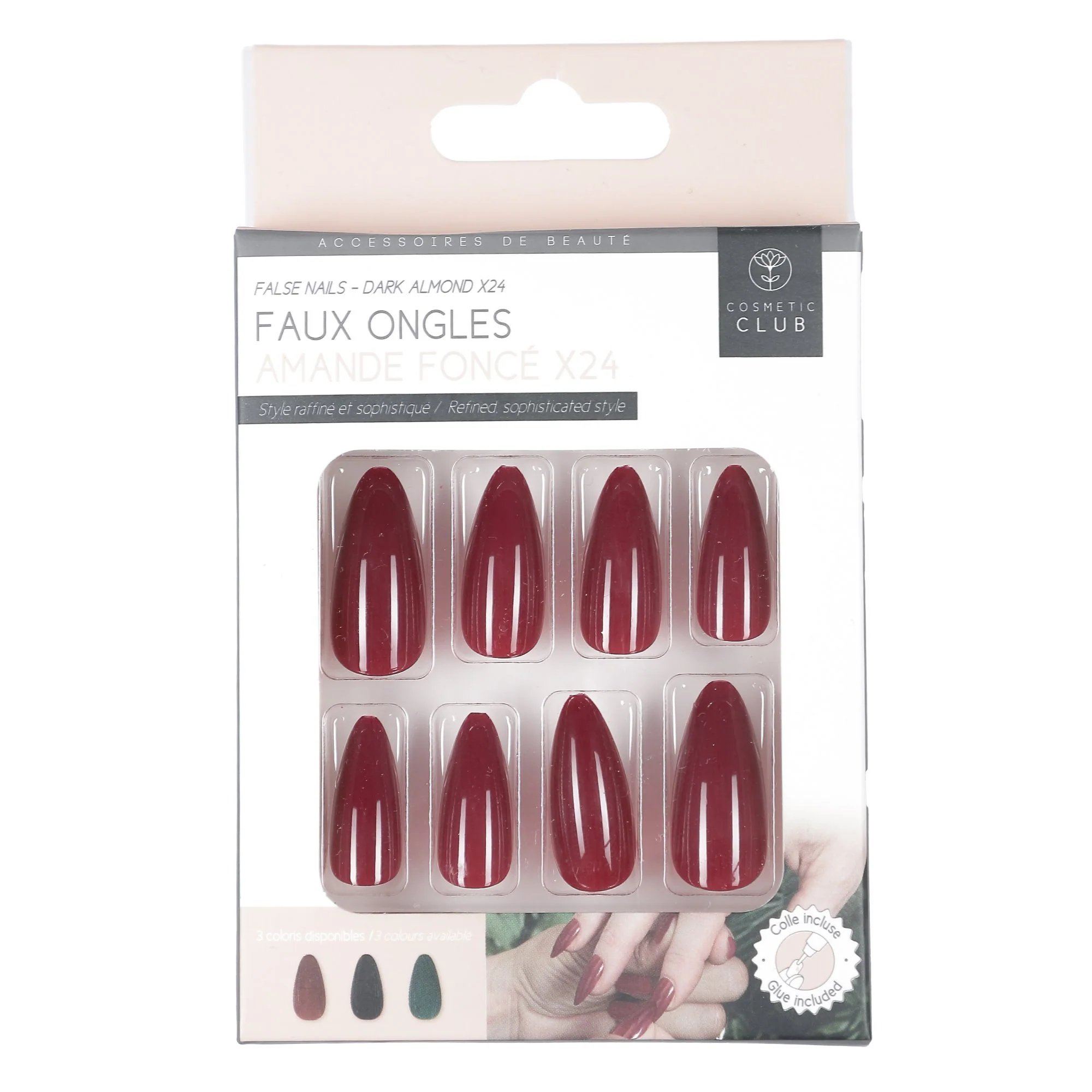 Kit de 24 faux ongles amande foncé