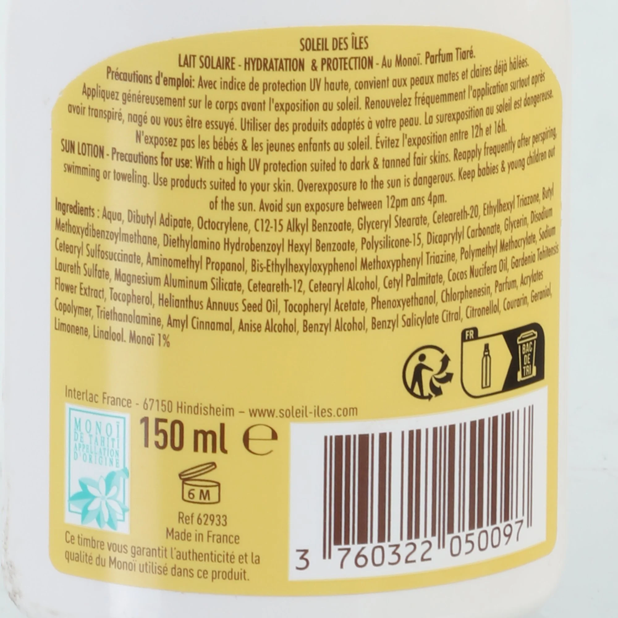 Lait solaire bronzage & protection au Monoï de Tahiti SPF30 - Image 3