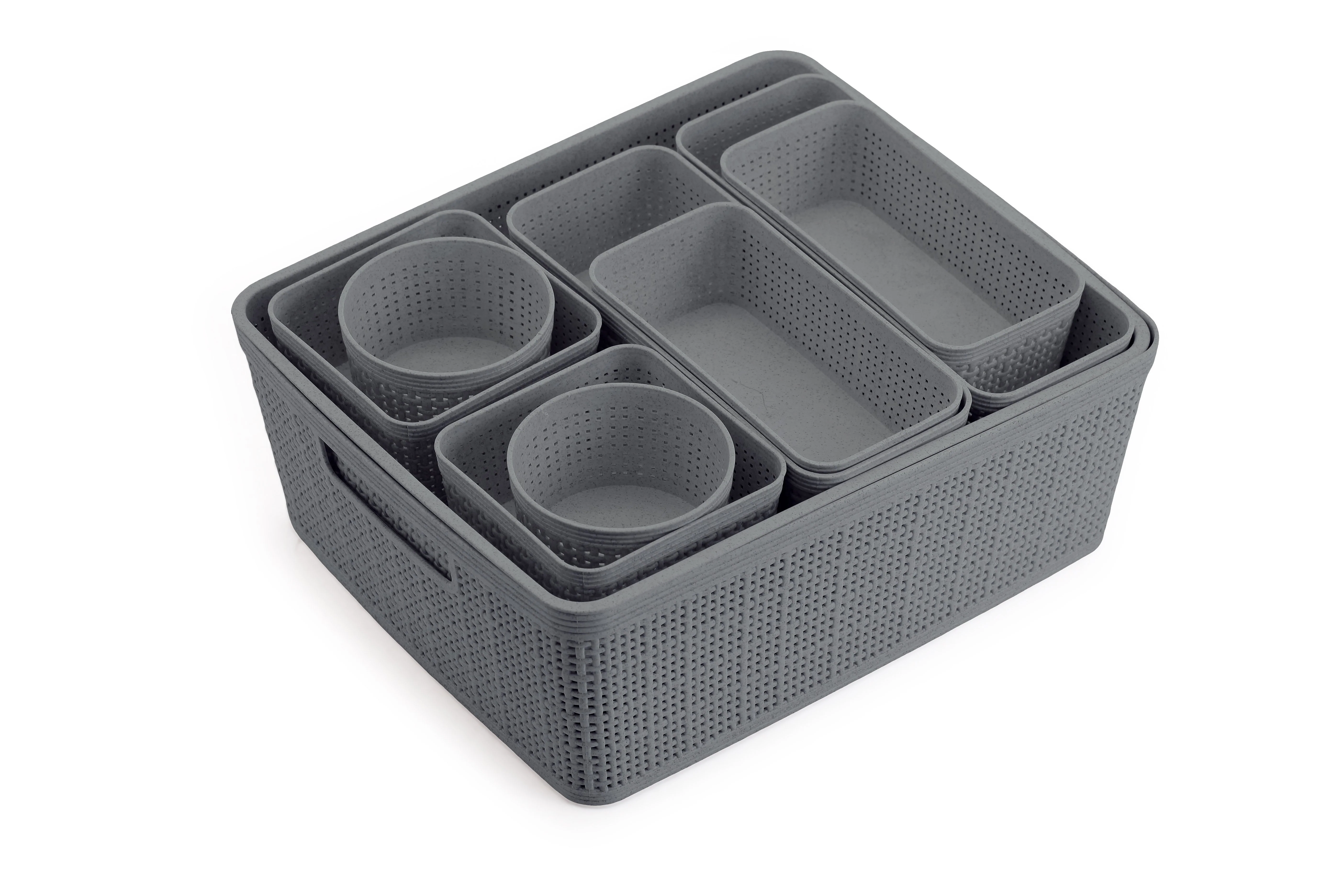 Lot de 10 paniers de rangement  - Gris