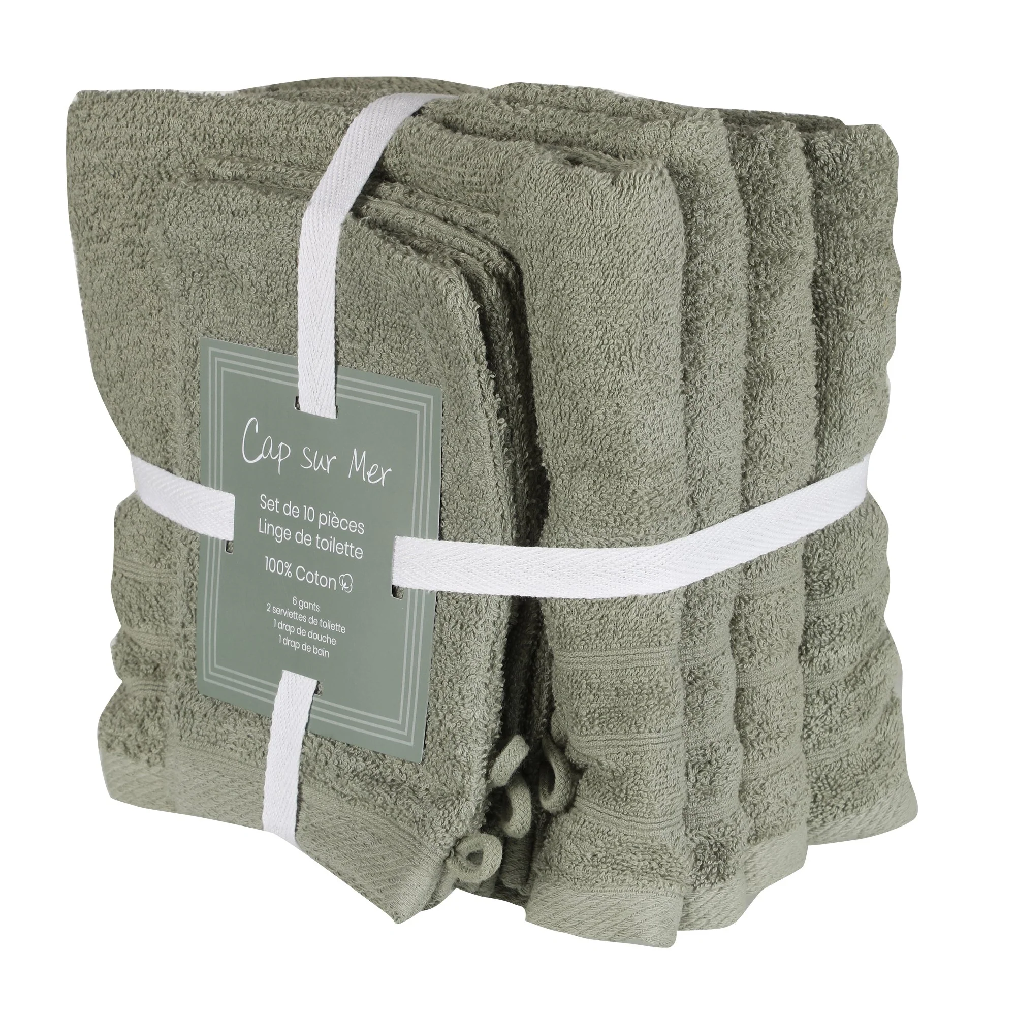 Lot de 10 pièces de bain ocre/vert - Vert - Image 2